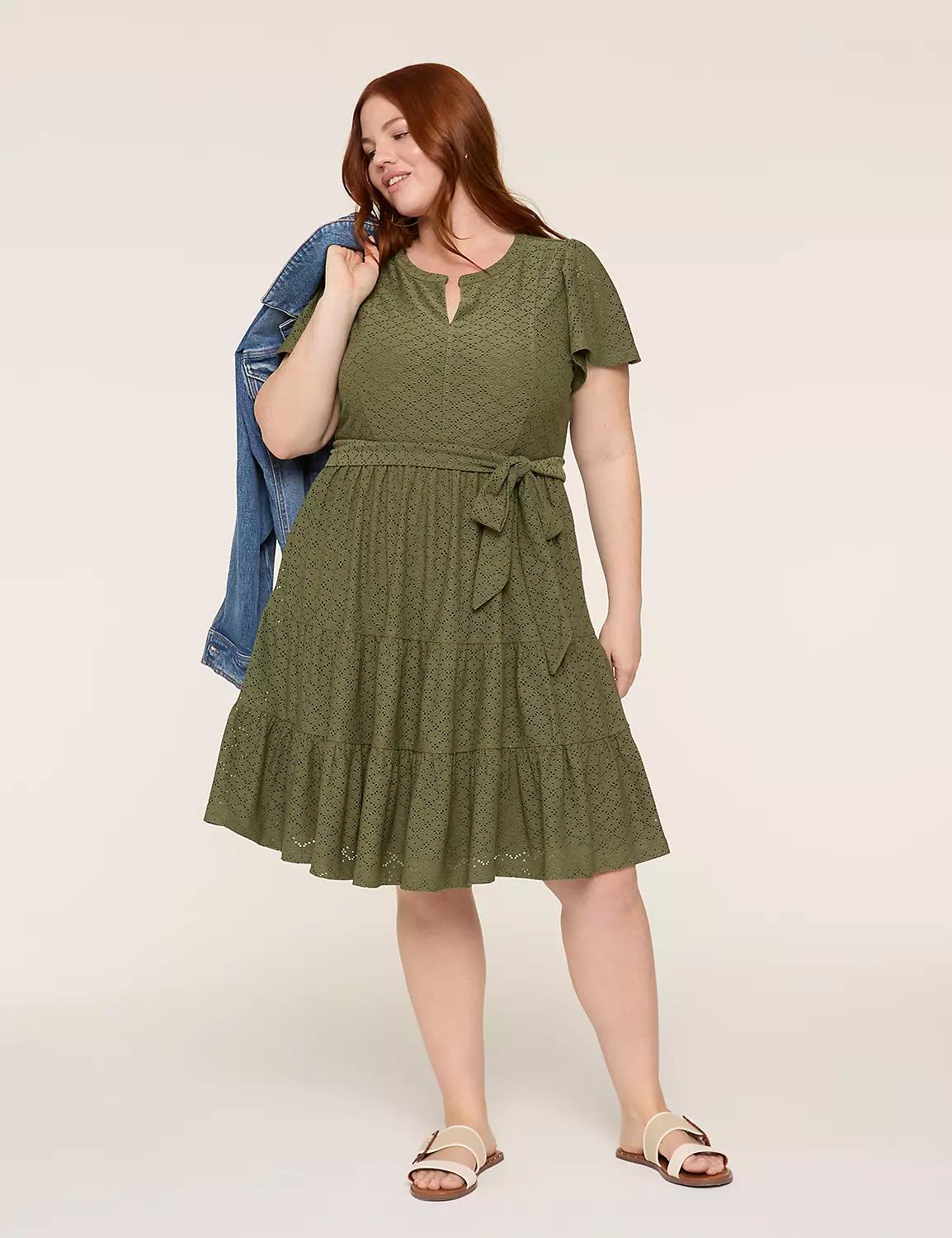 Knit Eyelet Split-Neck Dress Product Image