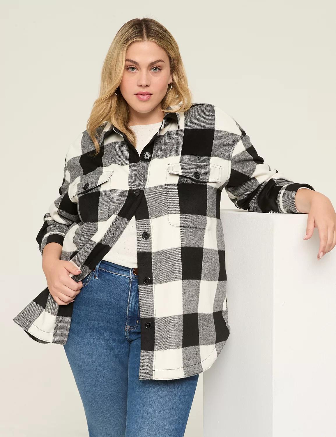 Button-Front Plaid Shacket Product Image