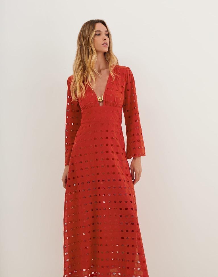 Eyelet Raya Long Dress - Ruby Product Image