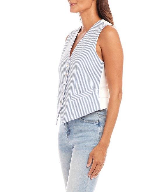 Karen Kane V-Neck Sleeveless Striped Print Soft Cotton Vest Product Image