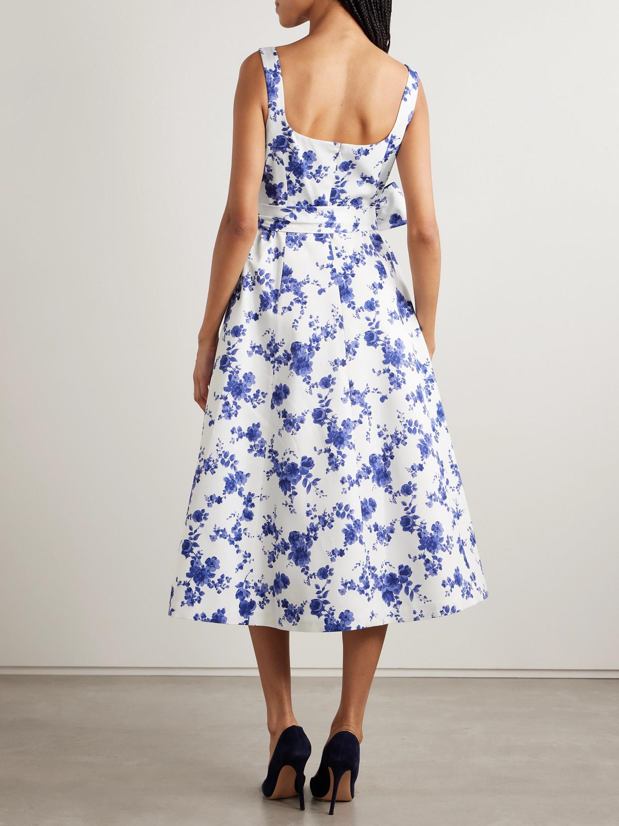 CAROLINA HERRERA Sleeveless Scoop Neck Midi Dress With Sash In White Multi Product Image