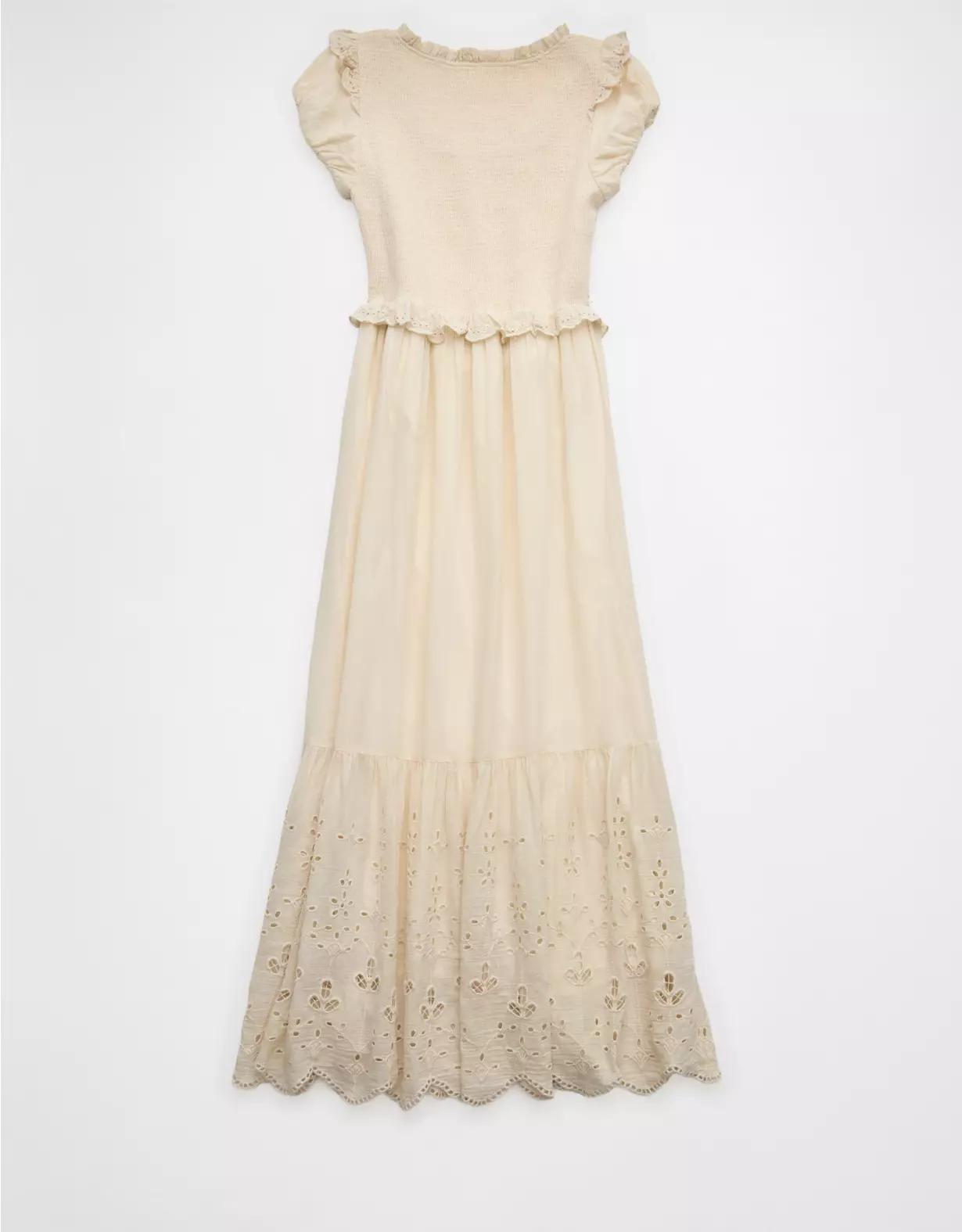 AE Scoop Neck Smocked Midi Dress Product Image