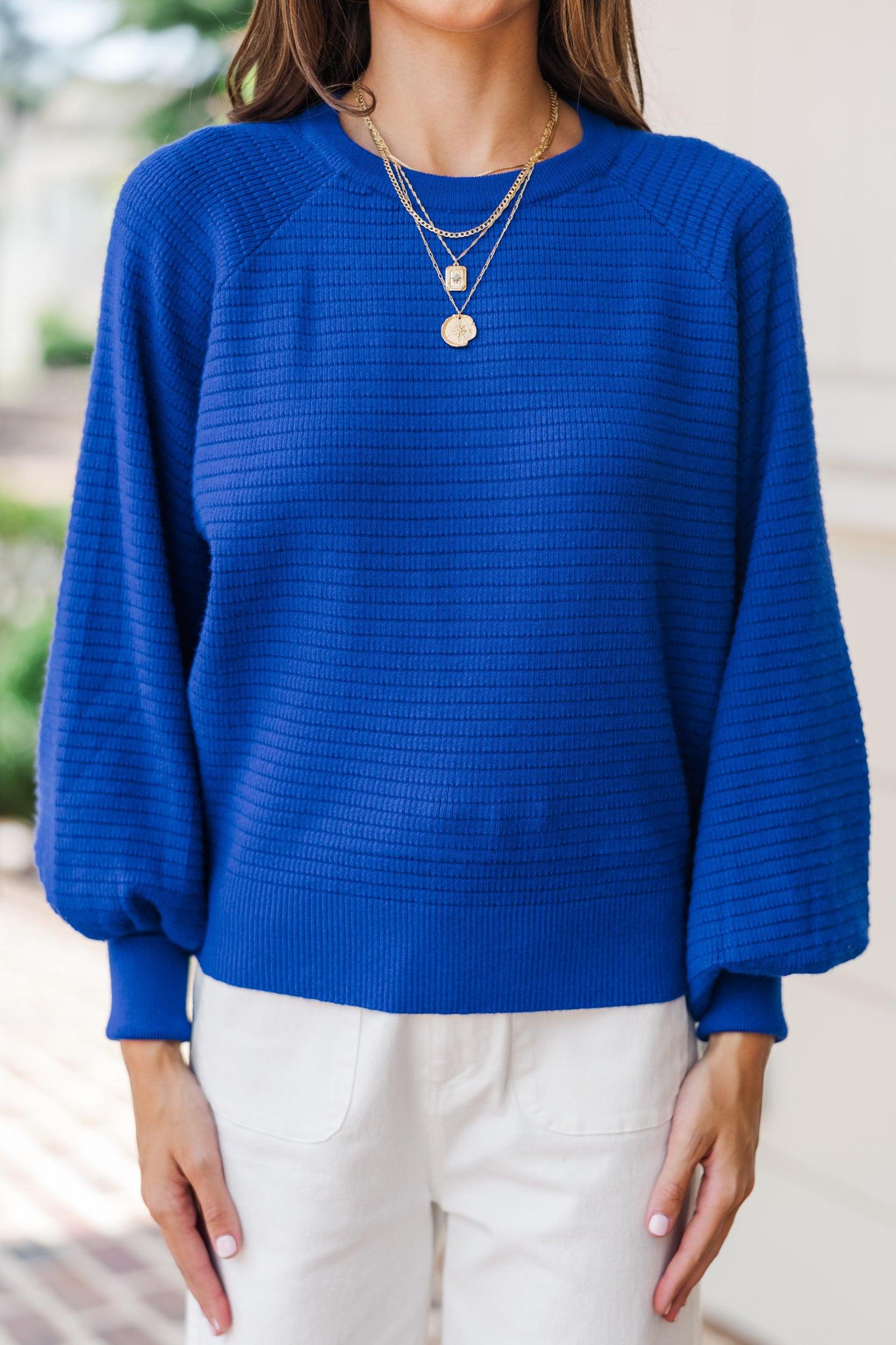 In The Works Royal Blue Ribbed Sweater Female Product Image