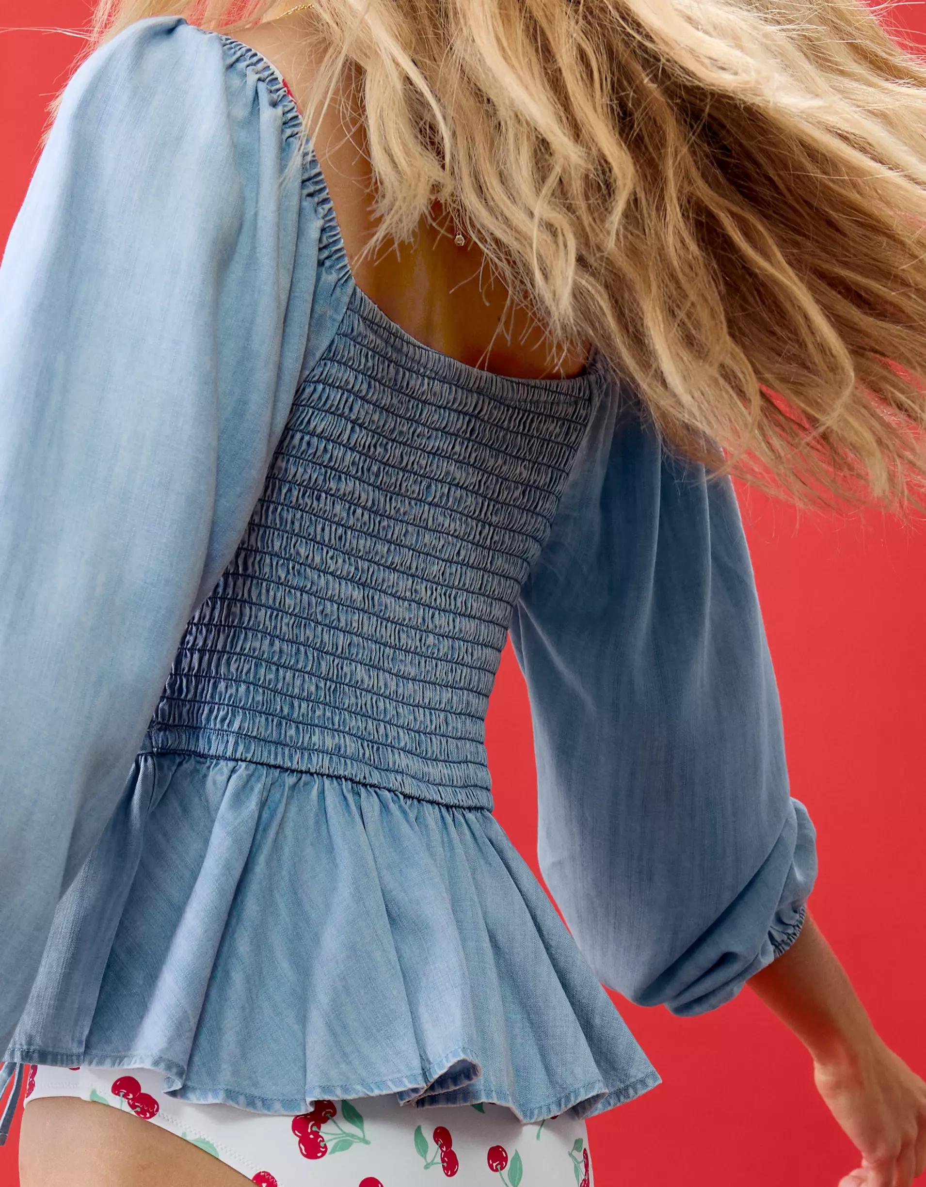 Aerie Long Sleeve Peplum Top Product Image