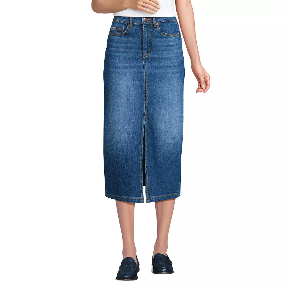 Women's Lands' End Denim Midi Column Skirt,  Product Image