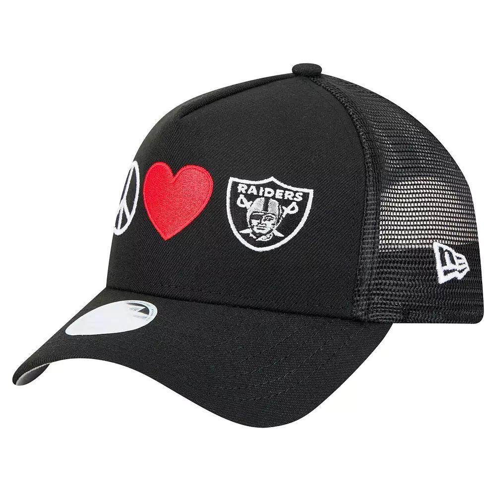 Women's New Era Black Las Vegas Raiders Peace & Love Trucker 9FORTY Adjustable Hat, Lvr Black Product Image
