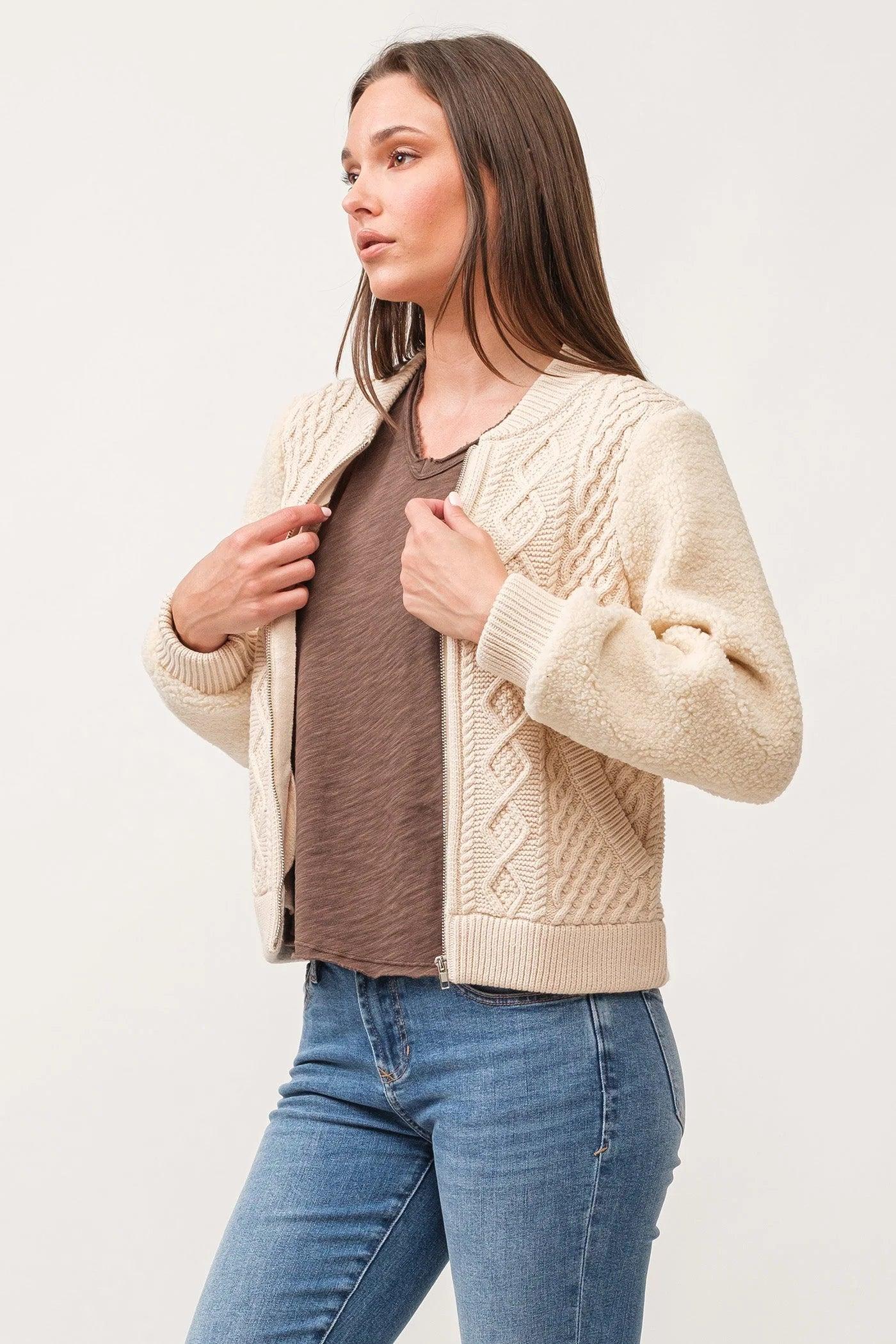 Erla Zip Front Cable Knit Jacket Product Image