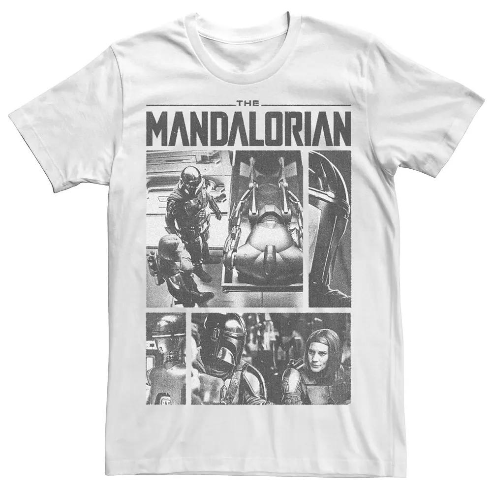 Men's Star Wars The Mandalorian Din Djarin Bo-Katan Driods Scenes Boxes Graphic Tee, Size: XS, White Product Image