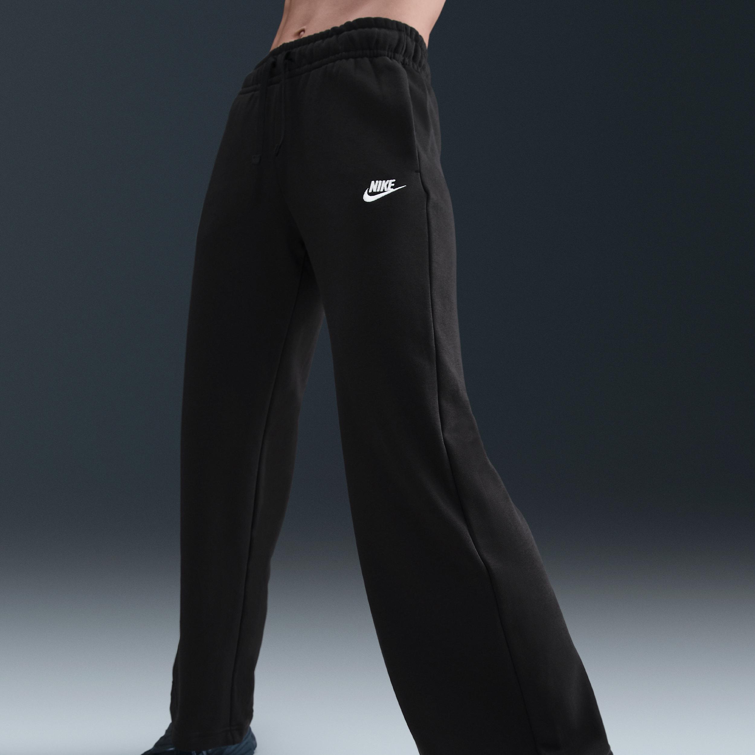 Nike Womens Nike NSW Club Fleece Mid Rise Pant Wide - Womens Black/White Product Image