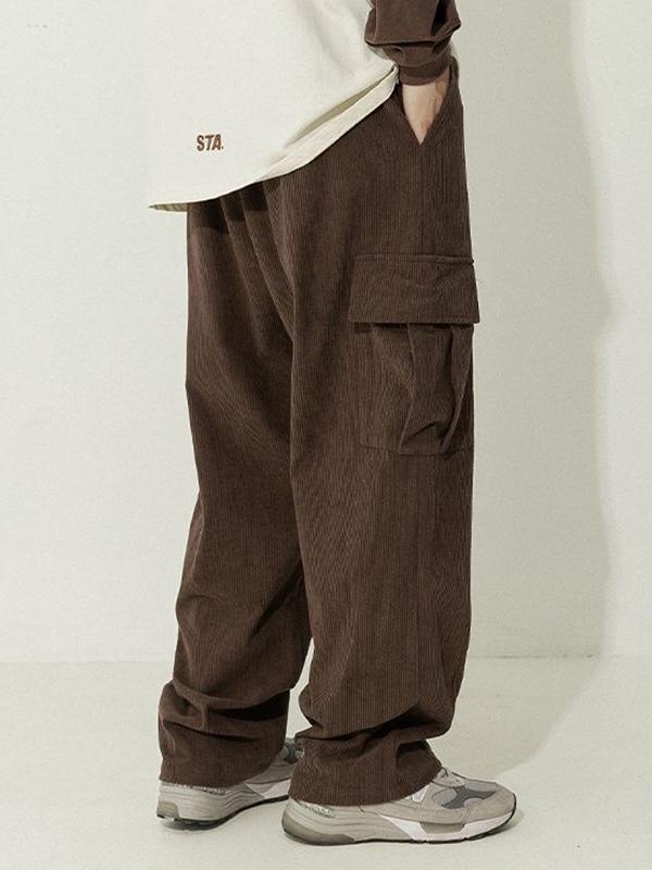 Men's Corduroy Flap Pocket Lace Up Cargo Pants Product Image