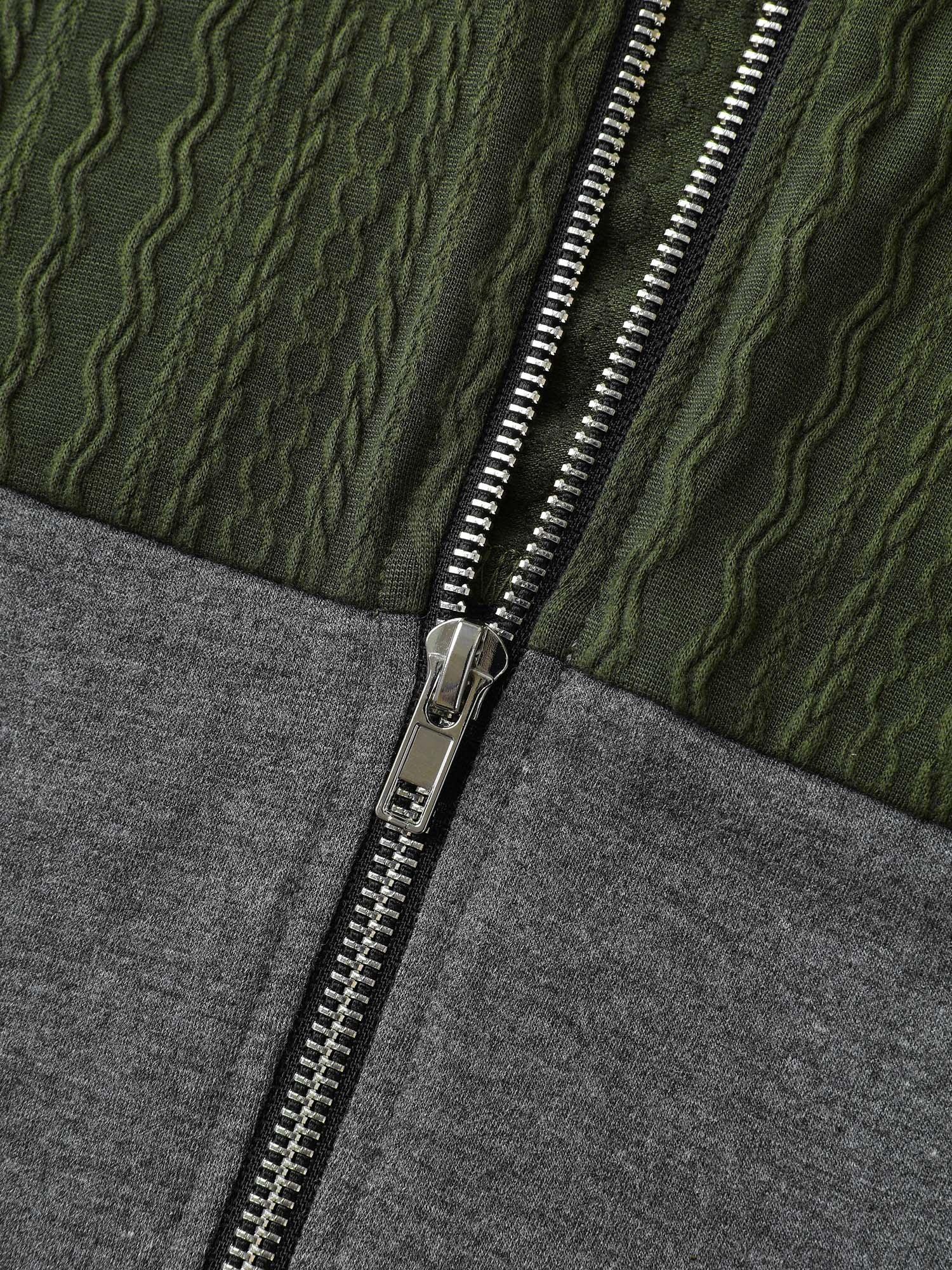 Color Block Textured Zipper Hoodie Female Product Image