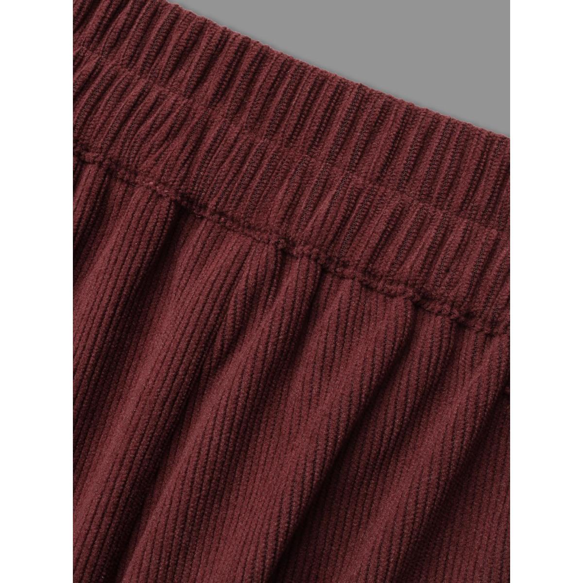 Plus Size Straight Leg Elastic Waist Corduroy Pants Women Plum Casual Straight Leg Mid Rise Everyday Pants BloomChic 10/M Product Image