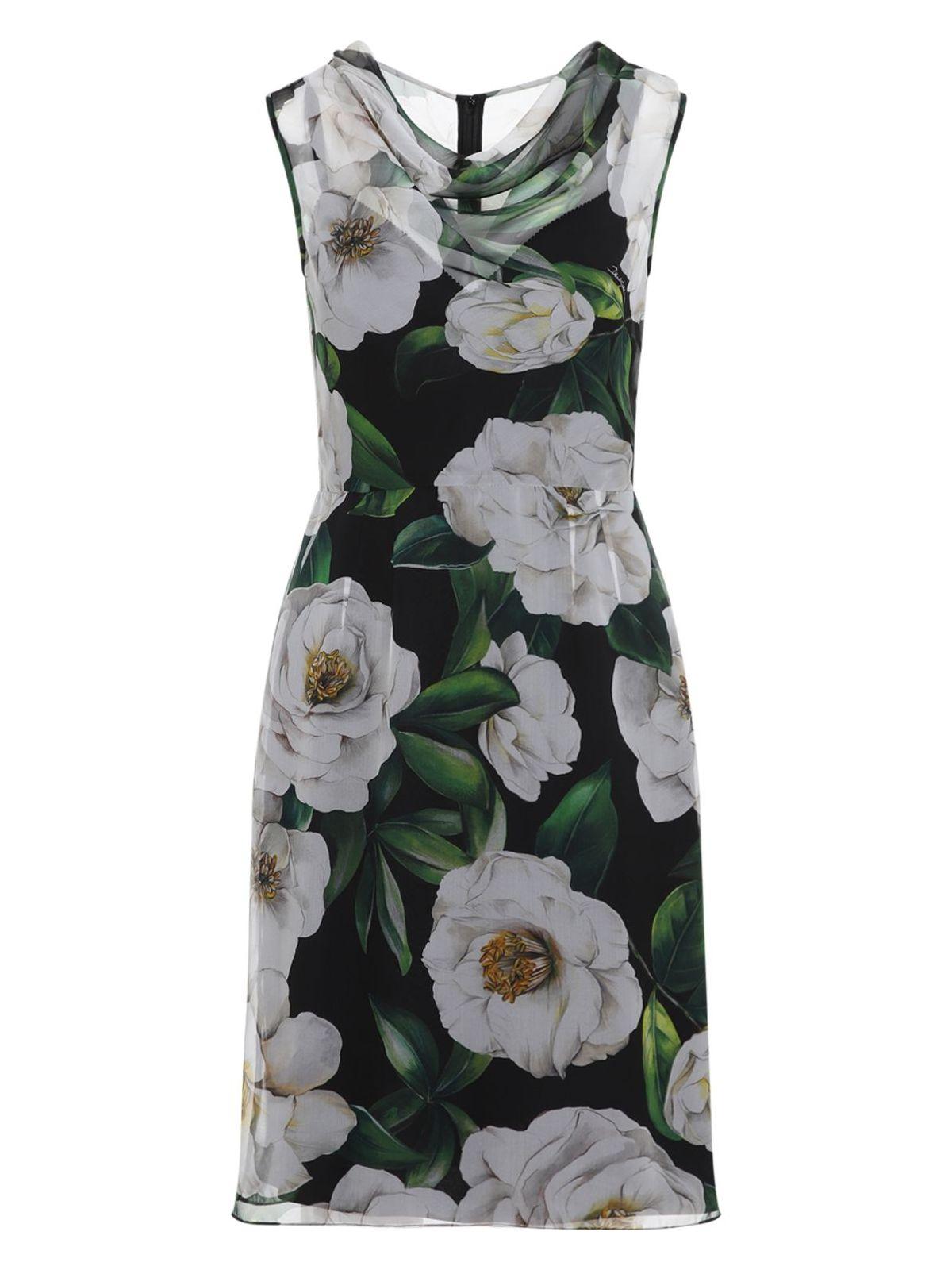 DOLCE & GABBANA Silk Dress With Floral Print Dresses Multicolor In Gardeniafnero Product Image