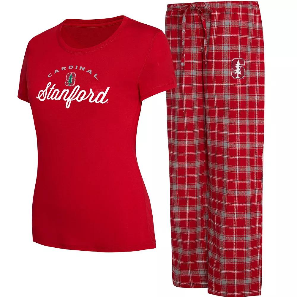 Women's Concepts Sport Cardinal/Gray Stanford Cardinal Arctic T-Shirt & Flannel Pants Sleep Set, Size: 3XL, Red Product Image