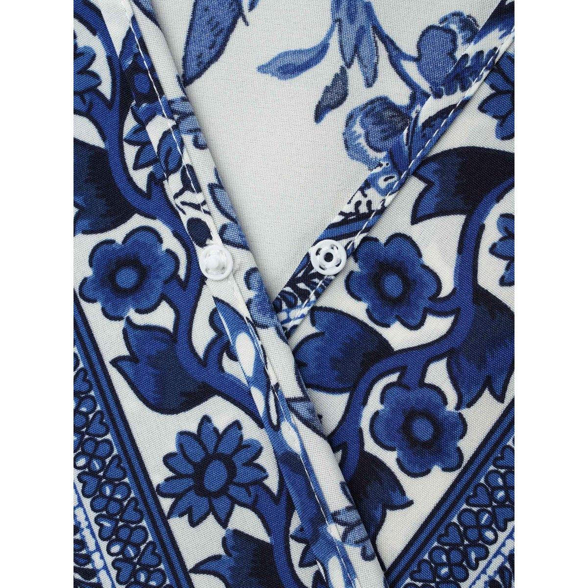 Plus Size Floral Print Wrap-Neck Pocket Midi Dress Navy Women Boho Non Overlap Collar Short sleeve Curvy BloomChic 28/5X Product Image