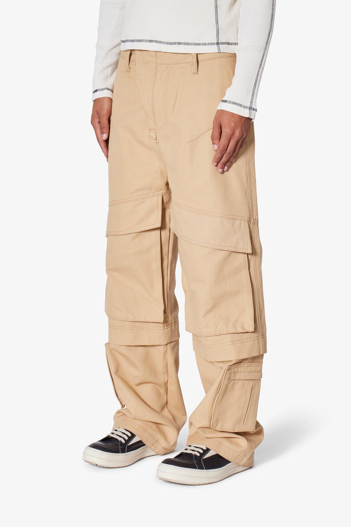 Baggy Slanted Cargo Pants - Khaki Product Image