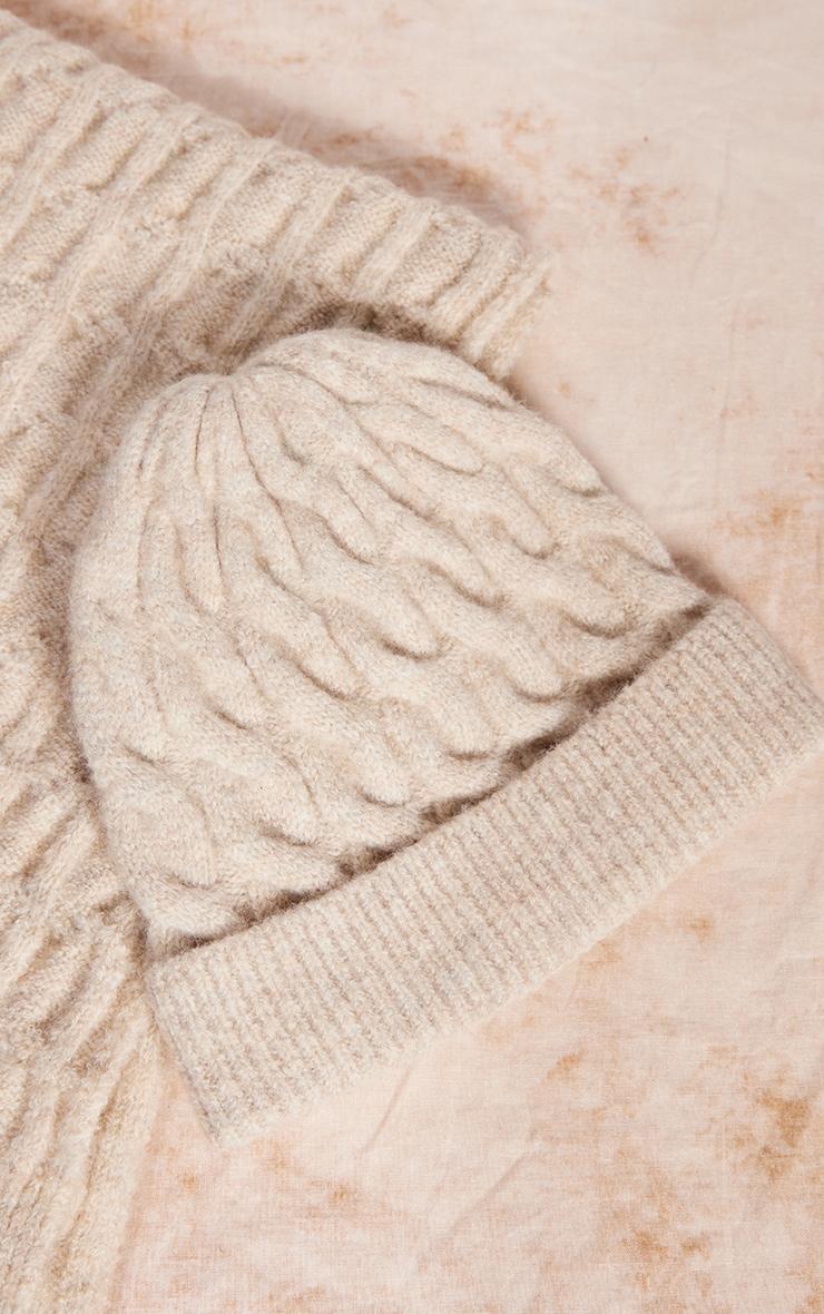 Beige Cable Knit Beanie Product Image
