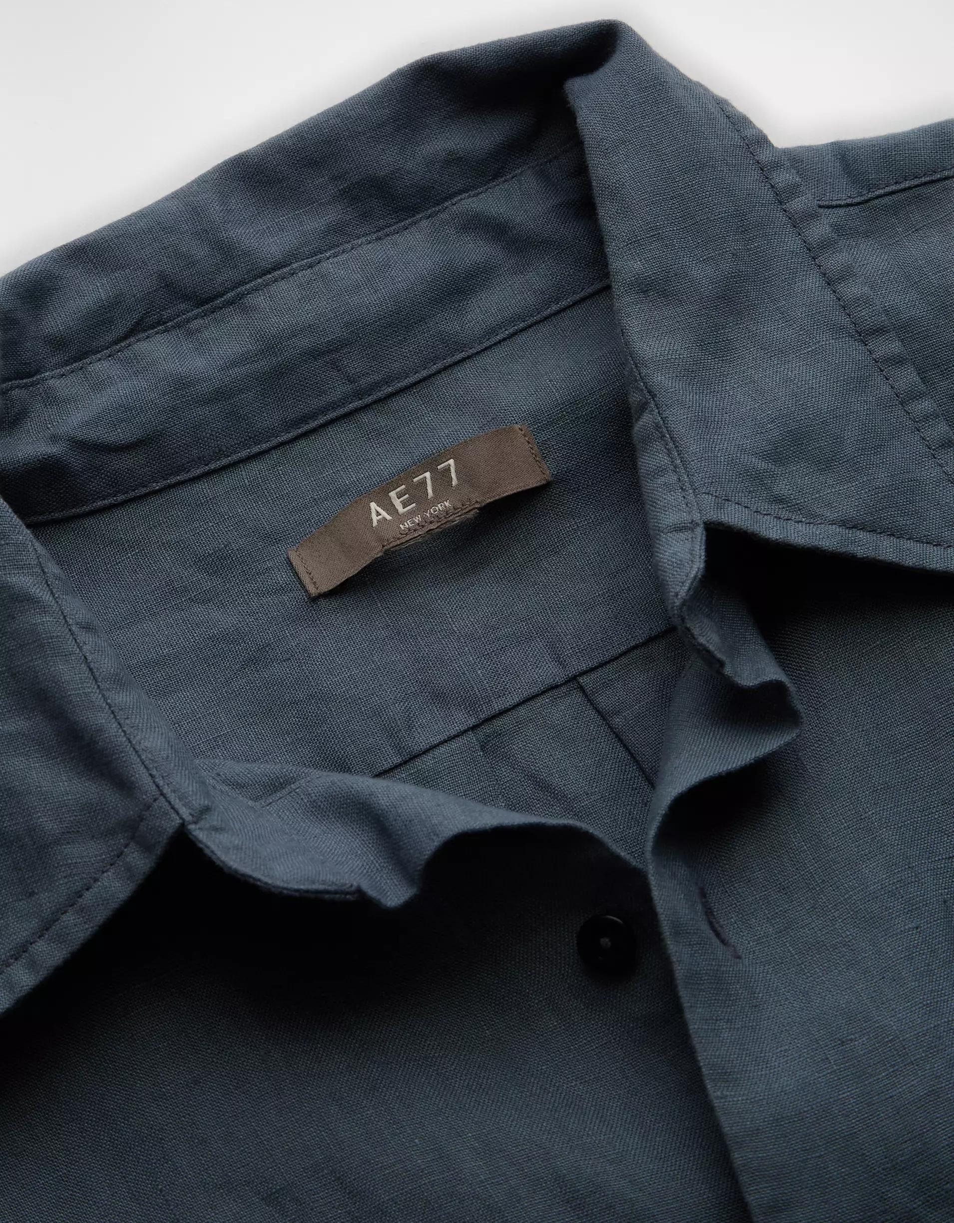 AE77 Premium Relaxed Linen Button-Up Shirt Product Image