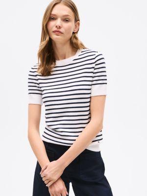 Lightweight Stripe Short-Sleeve Sweater Product Image