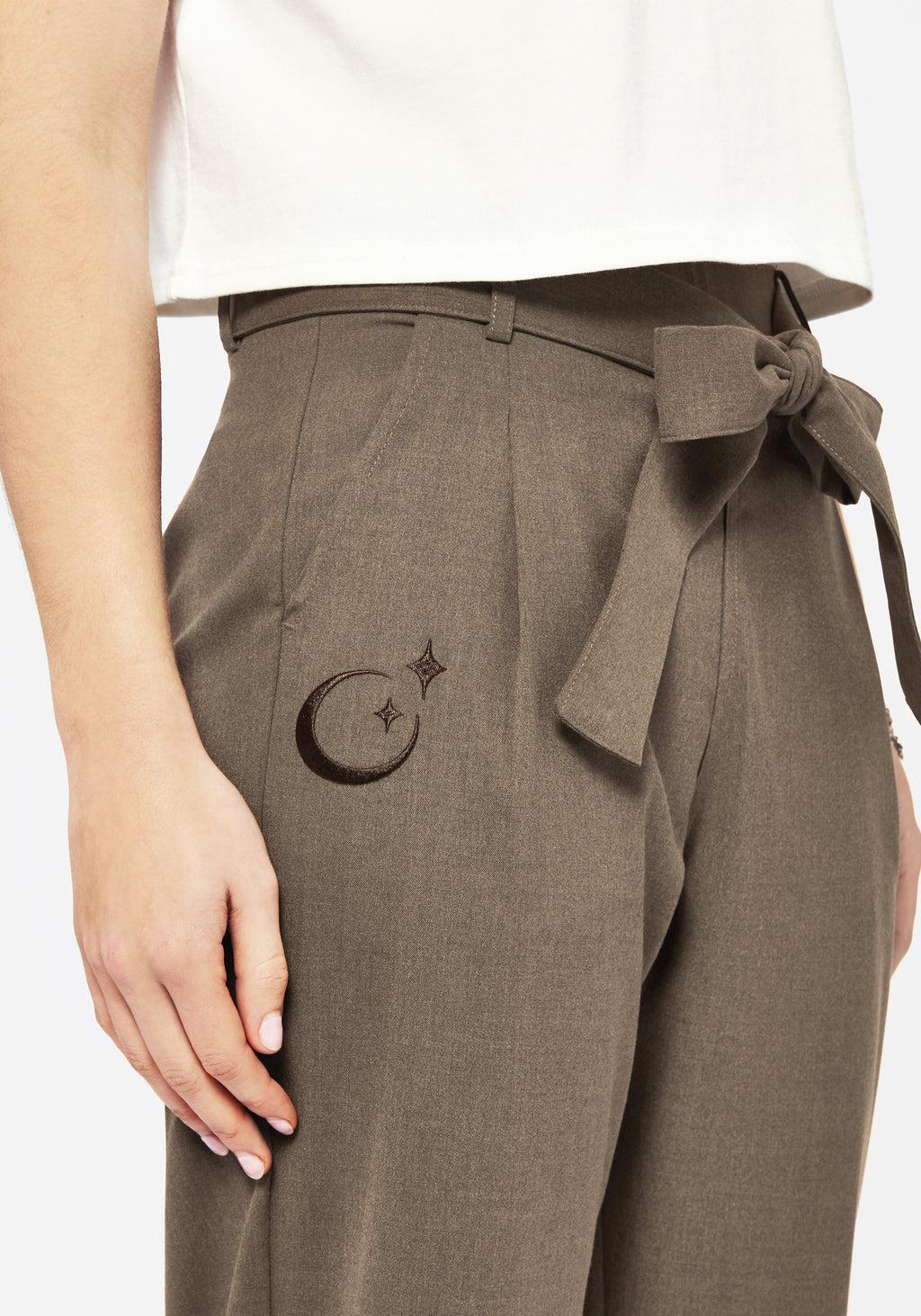 Hester Embroidered Tapered Trousers - Brown Product Image