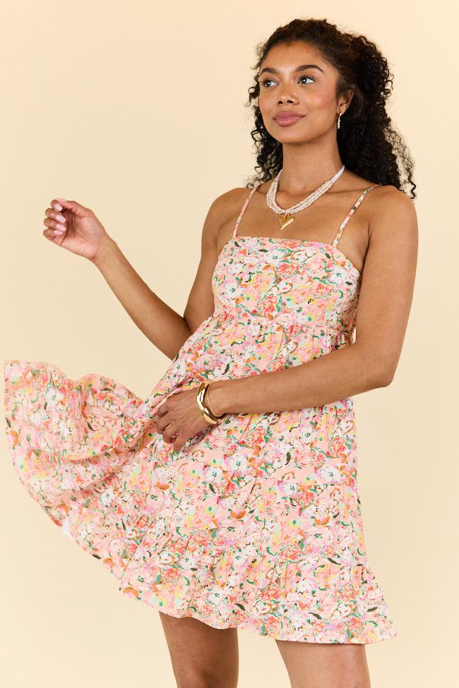 Sweet Thing Strapless Pink and Peach Printed Mini Dress FINAL SALE Product Image