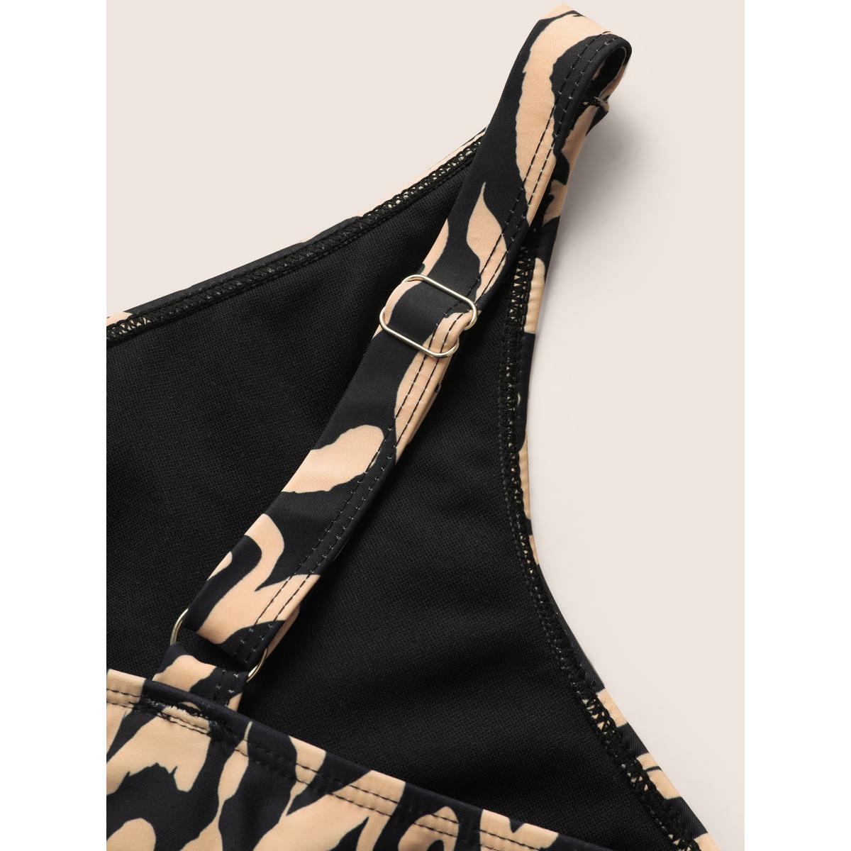 Plus Size Boho Print Overlap Collar Woven Ribbon Swim Dress Women's Swimwear Black Beach Bodycon Overlap Collar High stretch Curve Swim Dresses BloomChic 26/4X Product Image