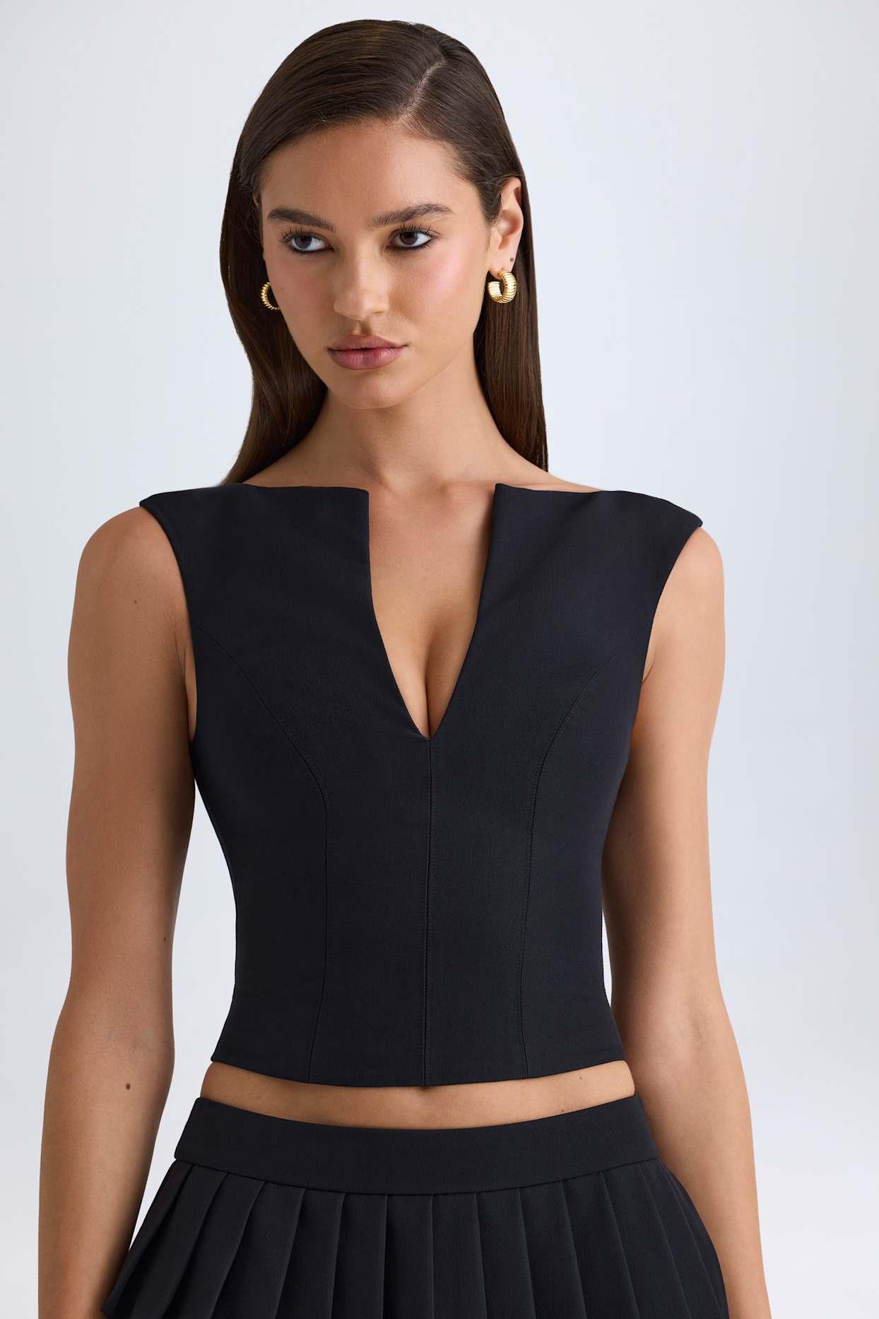 Open-Front Crop Top in Black Product Image