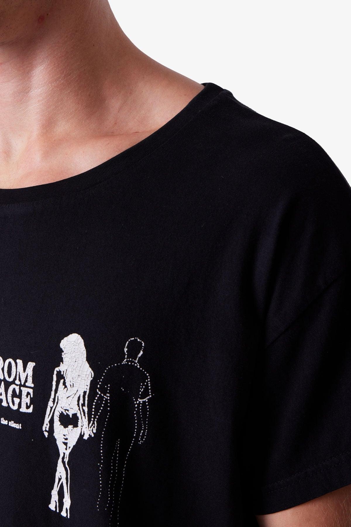 Distressed Wide Neck Tee - Washed Black Product Image