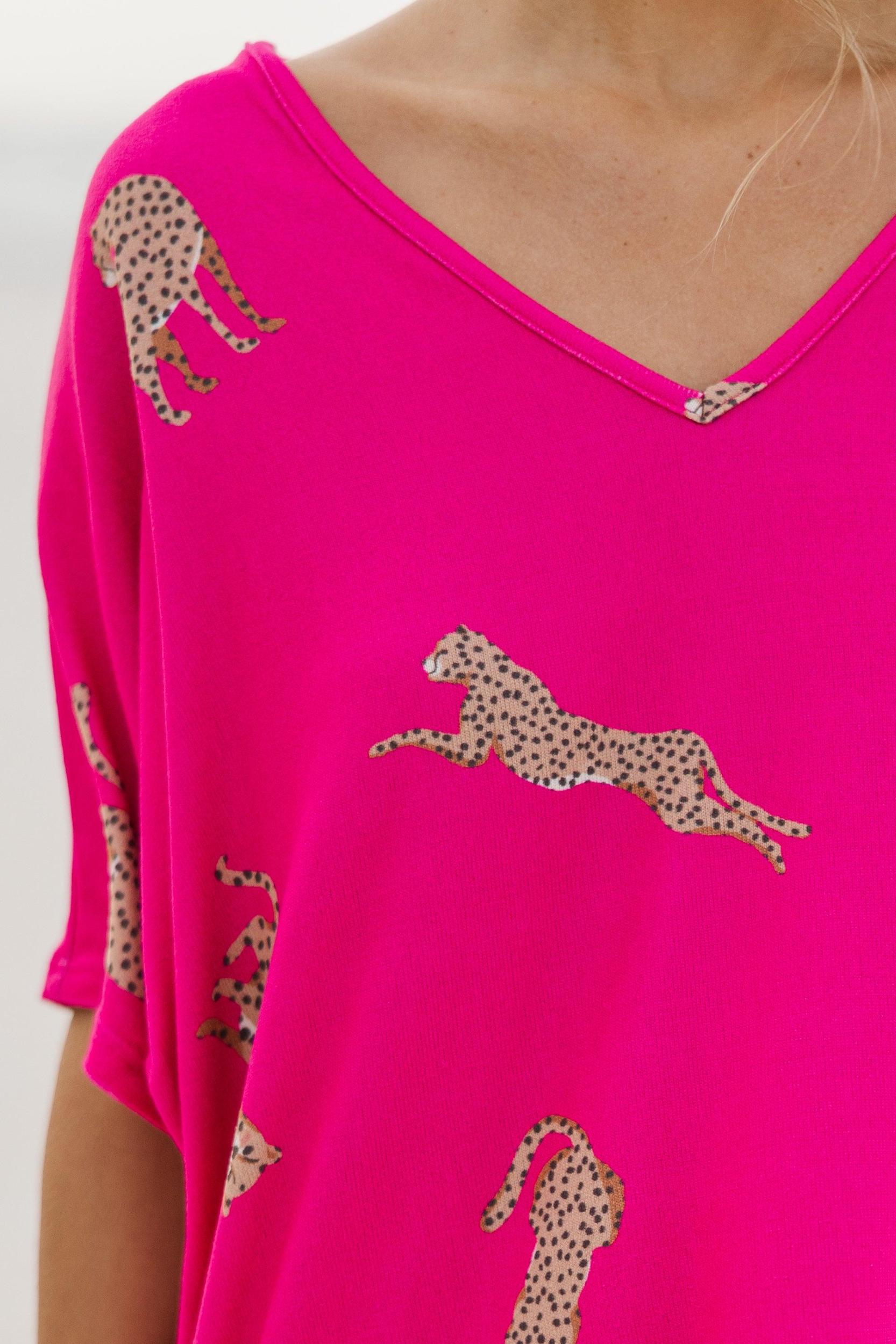 Take The Lead Fuchsia Pink Cheetah Top Female Product Image