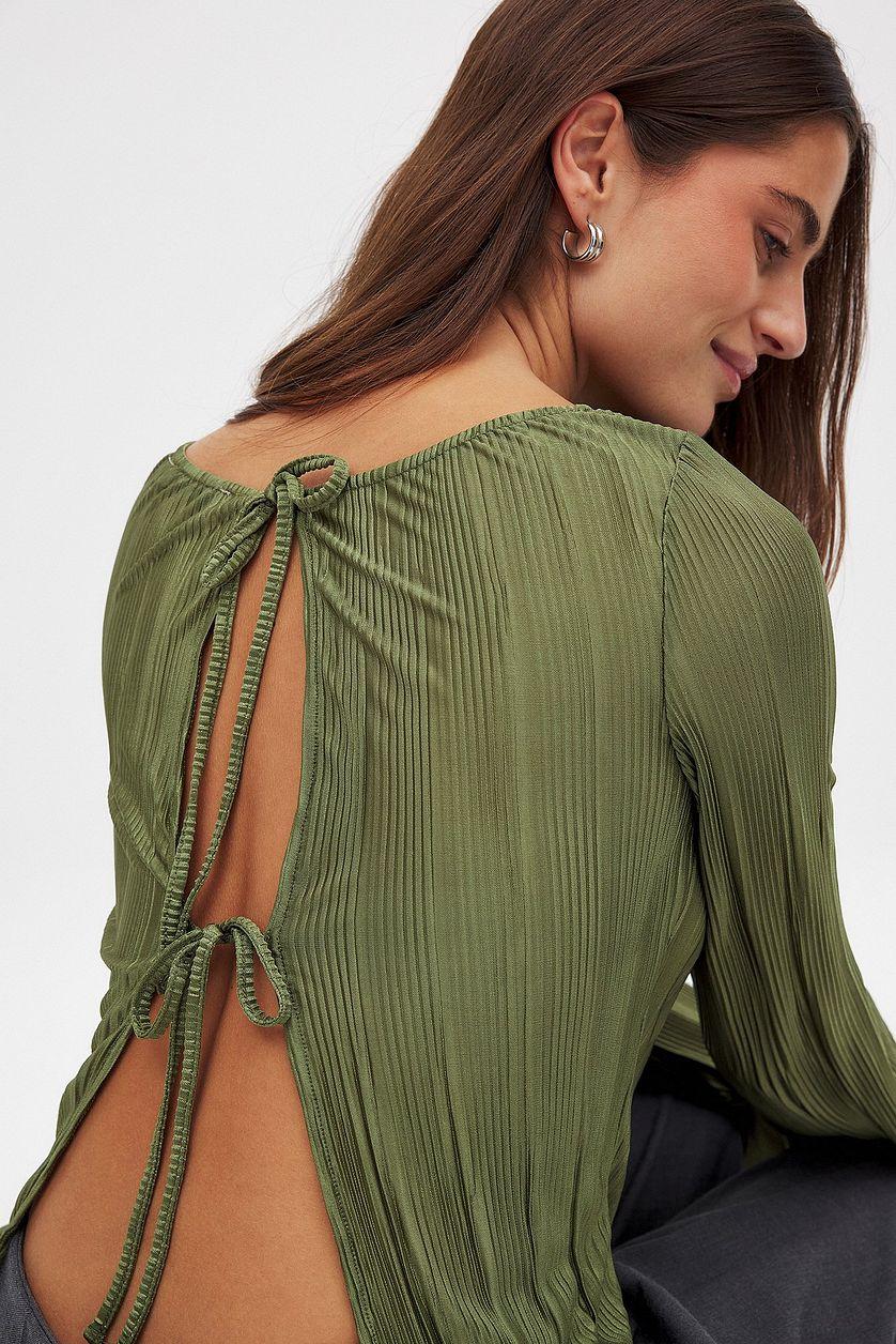 Back Tie Strap Long Sleeve Top Product Image