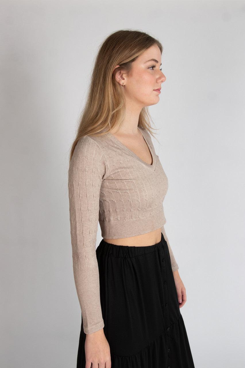 Cable Knit V Neck Crop Top Product Image