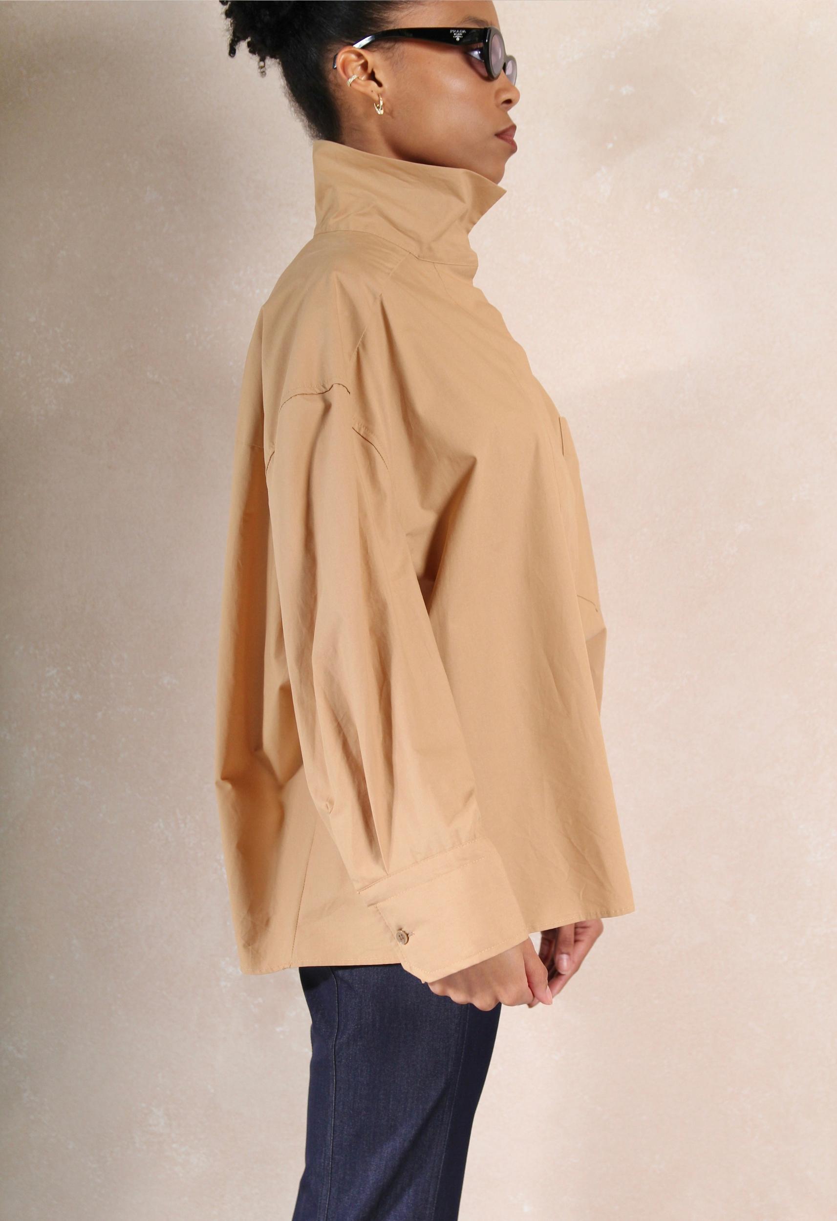 High Collar Button Down in Tan Product Image