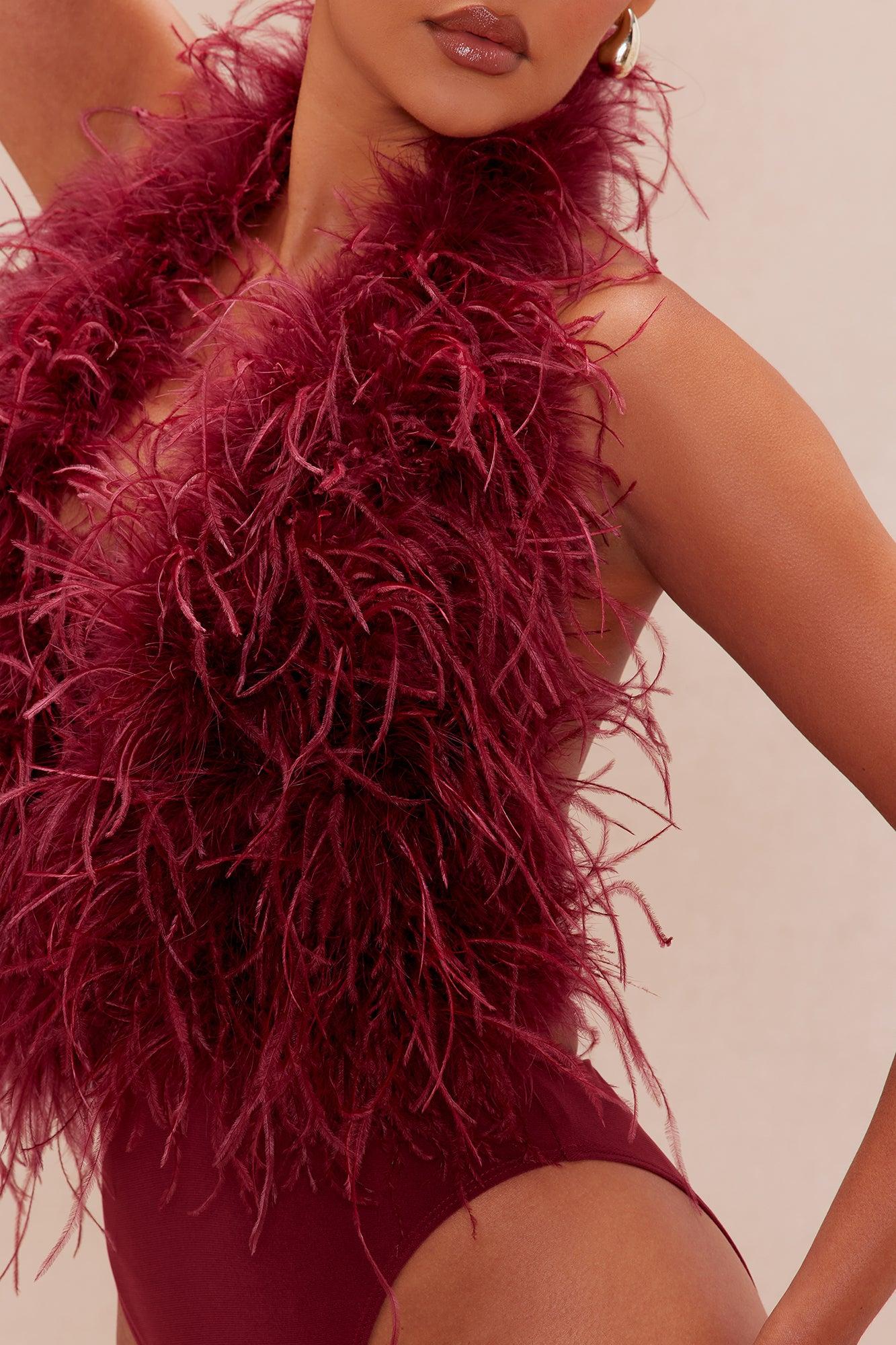Fera Feather Bodysuit - Burgundy Female Product Image