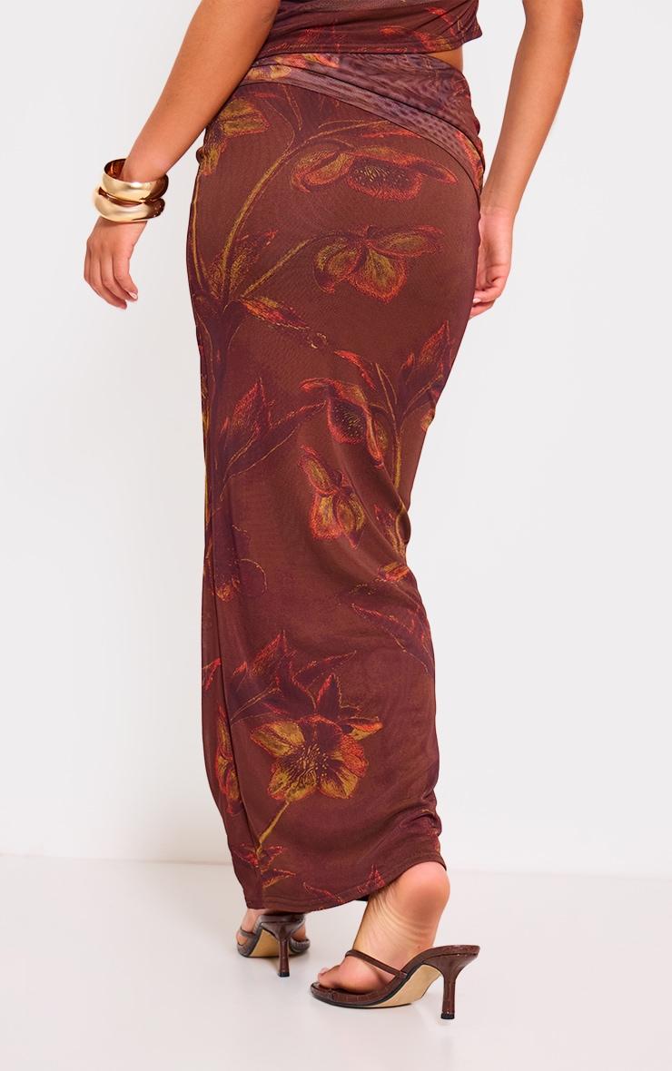 Brown Floral Print Low Rise Maxi Skirt Product Image