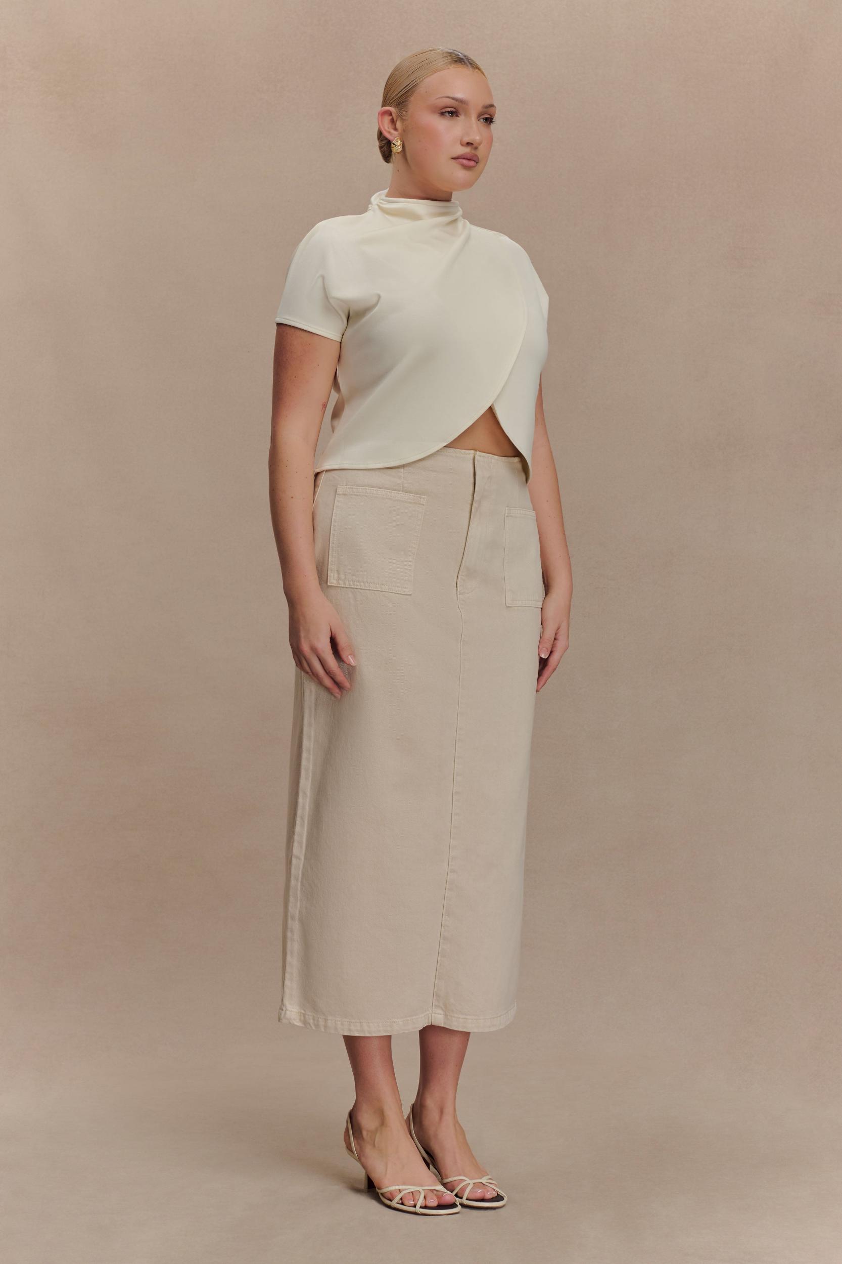 Eris High Neck Scuba Jersey Top - Ivory Product Image