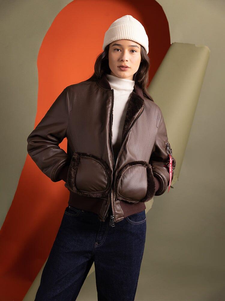 WOMEN'S REVERSIBLE FAUX LEATHER MA-1 BOMBER JACKET Product Image