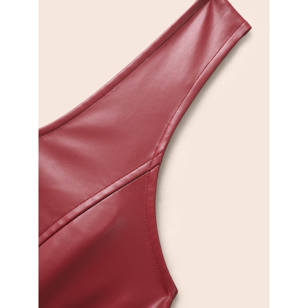 Plus Size Solid PU Leather Bodycon Dress Burgundy Women Elegant Non Square Neck Sleeveless Curvy BloomChic 26/4X Product Image