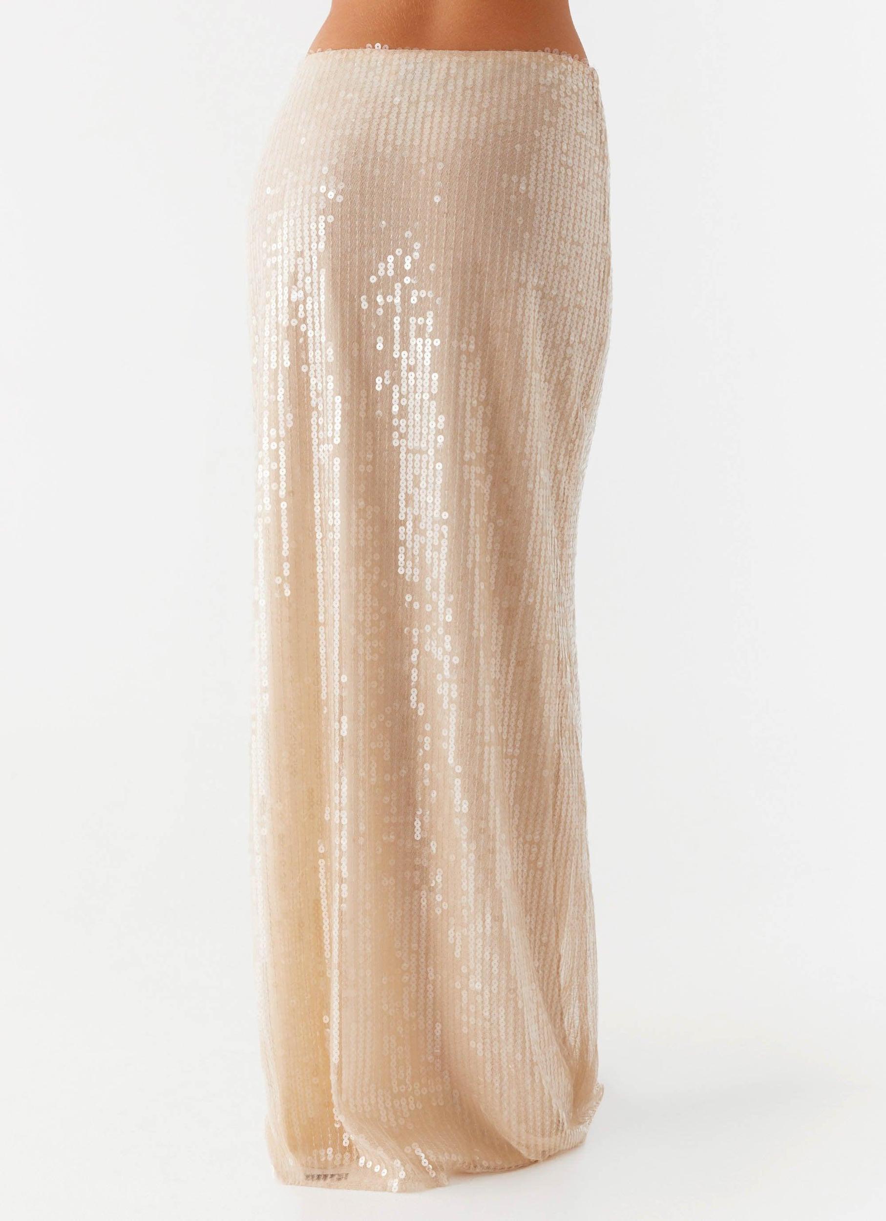 Wisteria Low Rise Sequin Maxi Skirt - Champagne Product Image