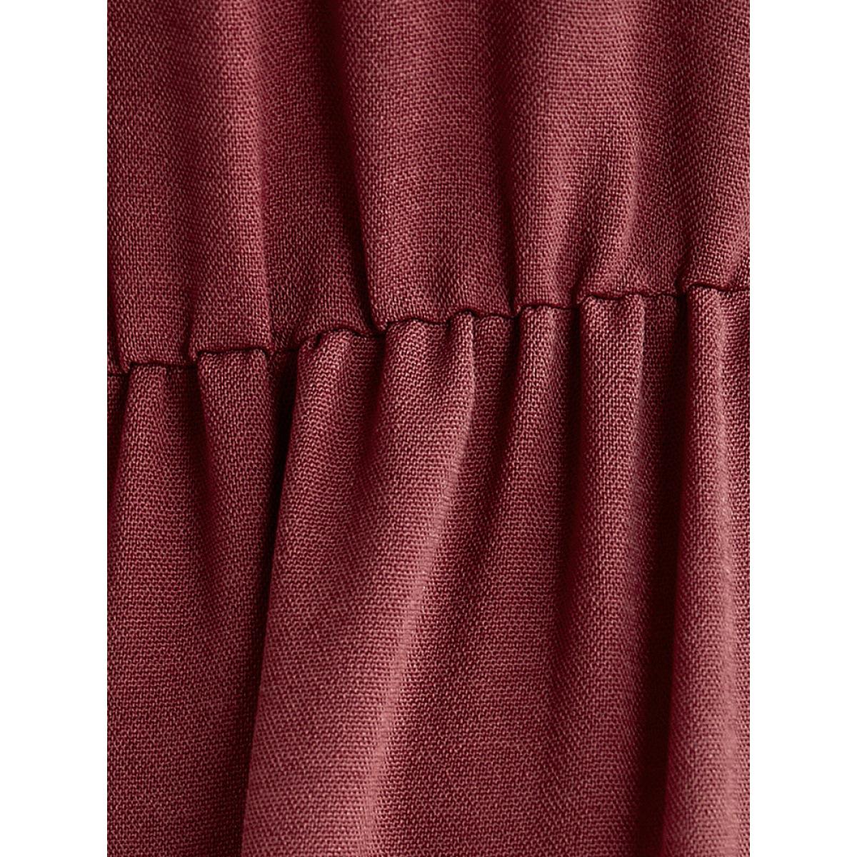 Plus Size Solid Lantern Sleeve Pocket Ruffle Hem Dress Russet Women Elegant V-neck Long Sleeve Curvy Long Dress BloomChic 12/L Product Image