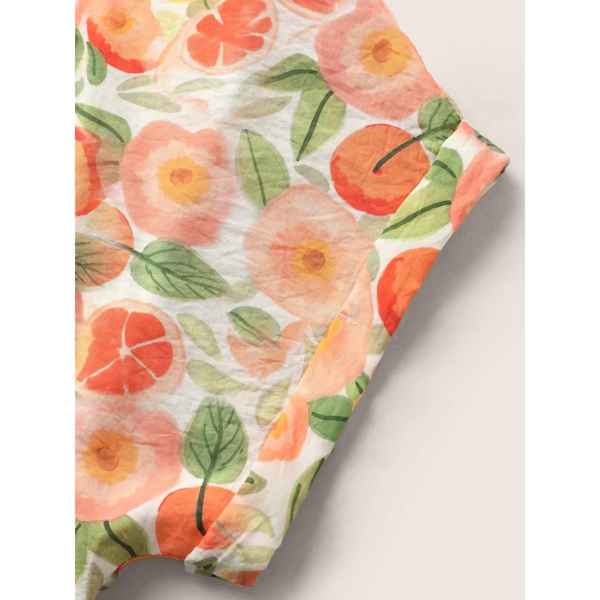 Plus Size Salmon Fruit Print Curved Hem Batwing Sleeve Blouse Women Leisure Cap Sleeve Round Neck Casual Blouses BloomChic 10/M Product Image