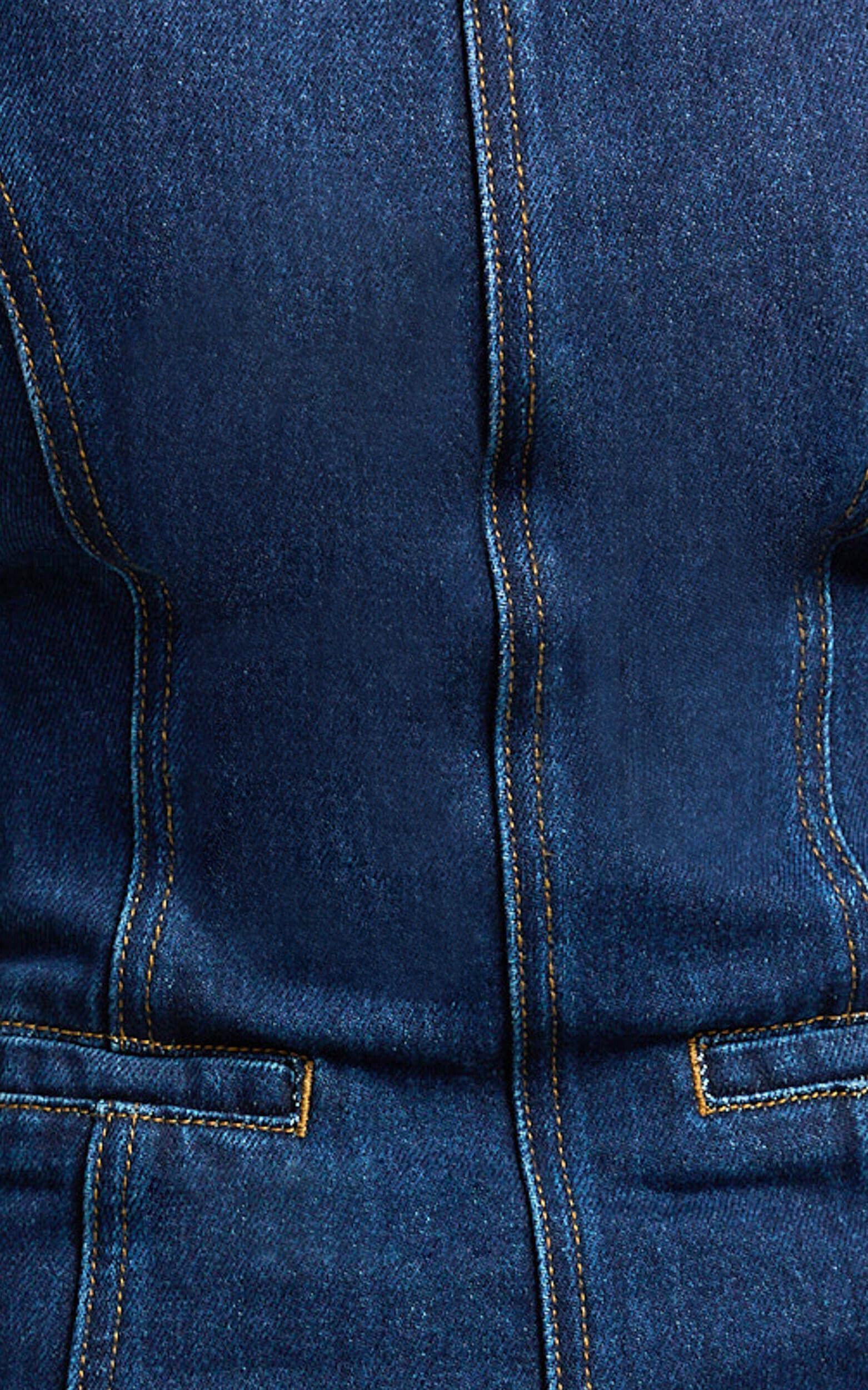 Olenna Mini Dress - High Neck Fitted Denim Dress in Indigo Wash Product Image