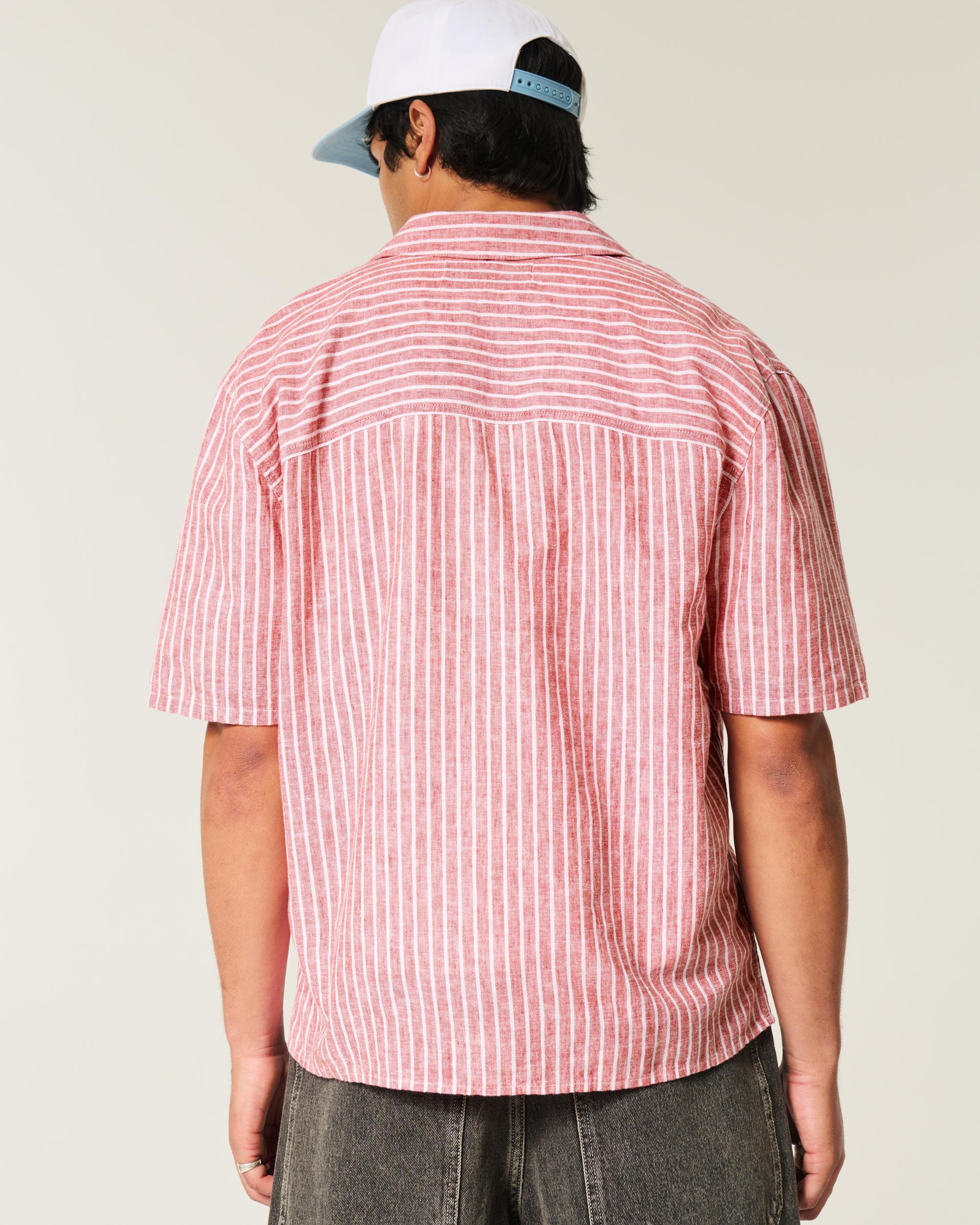 Boxy Short-Sleeve Linen-Blend Shirt Product Image