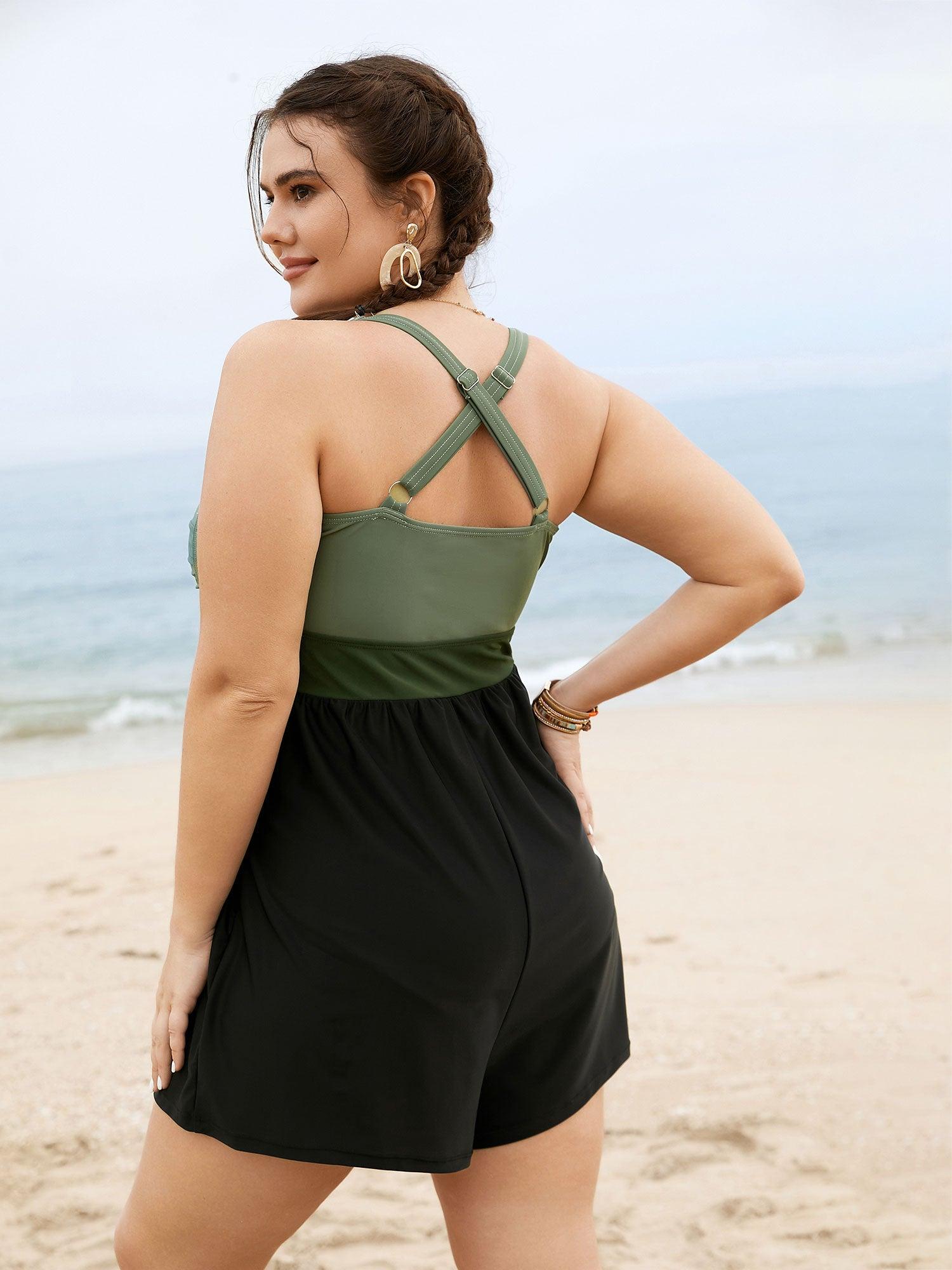 Patchwork Contrast Crossover One Piece Swimsuit Female Product Image