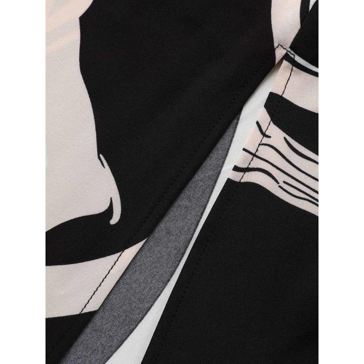 Plus Size Geometric Shirt Collar Belted Midi Dress Black Women At the Office Belted Shirt collar Short sleeve Curvy BloomChic 14-16/1X Product Image