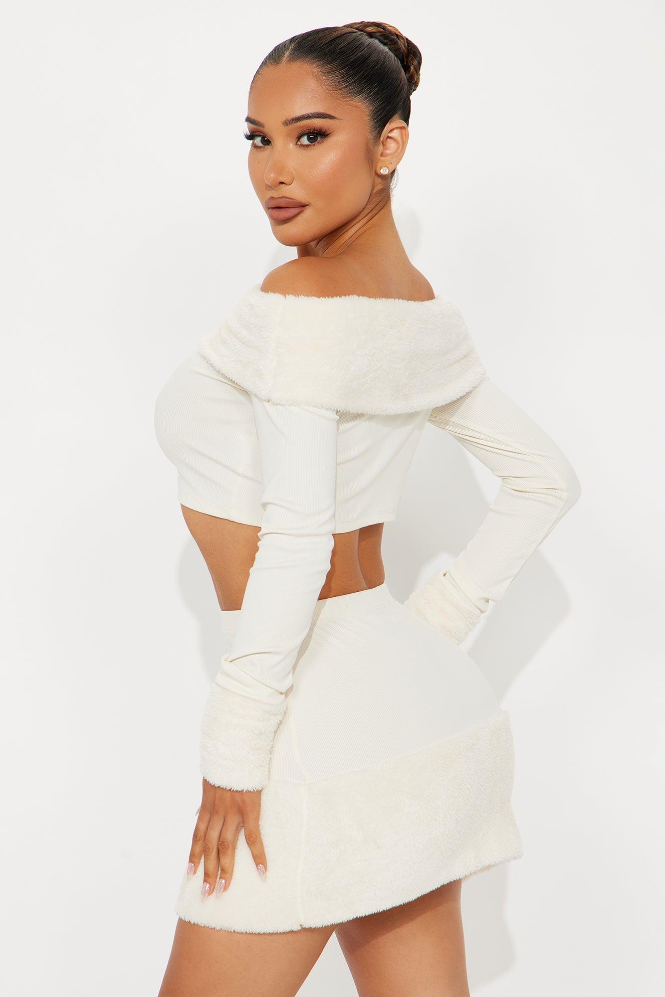 Warm Intentions Fur Trim Skirt Set - Cream Female Product Image
