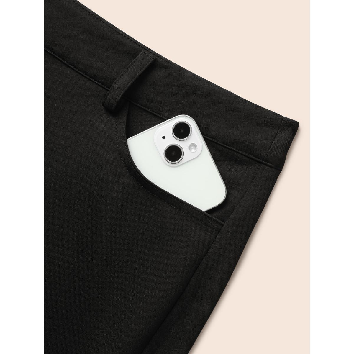 Plus Size Medium Stretch Buckle Detail Bootcut Pants Women Black At the Office Bootcut Mid Rise Office Pants BloomChic 12/L Product Image