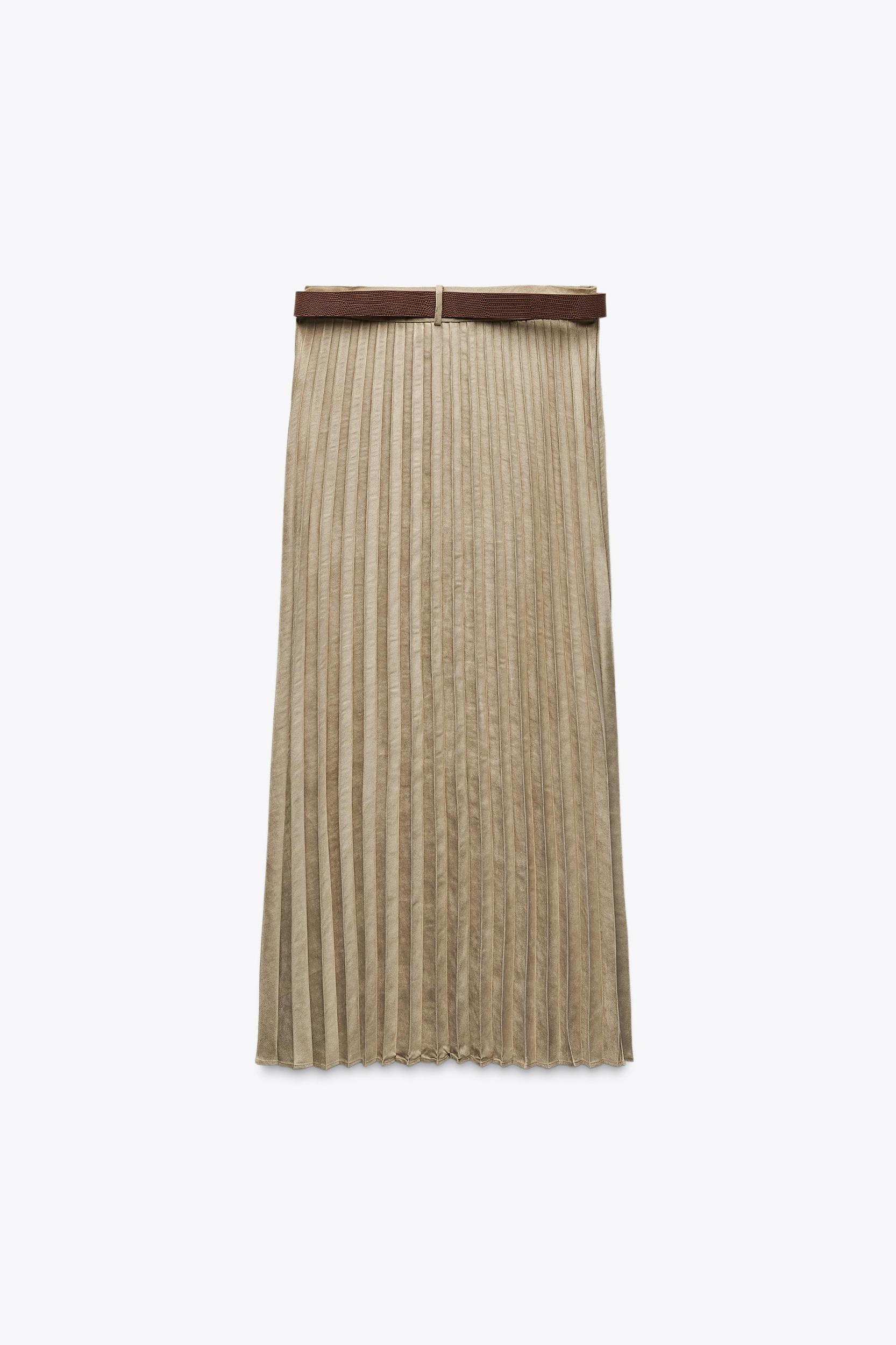 BELTED FAUX SUEDE MIDI SKIRT Product Image