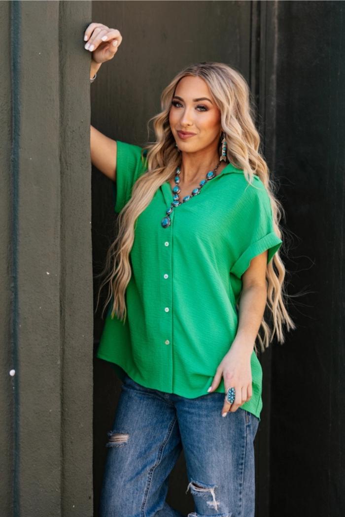 Pleated Button Woven Top Product Image