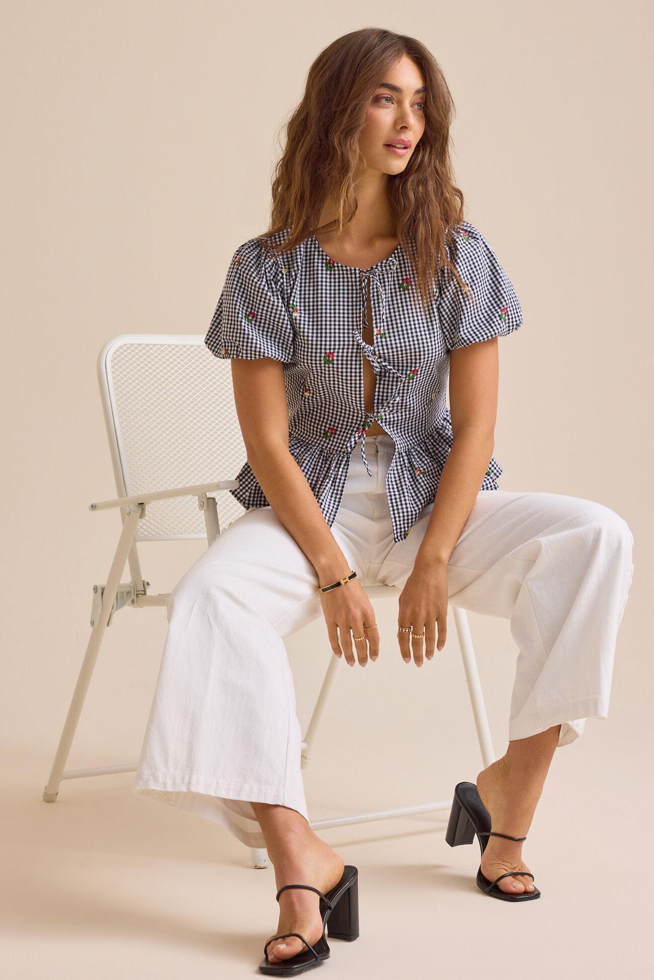 Laine Gingham Embroidered Top Product Image