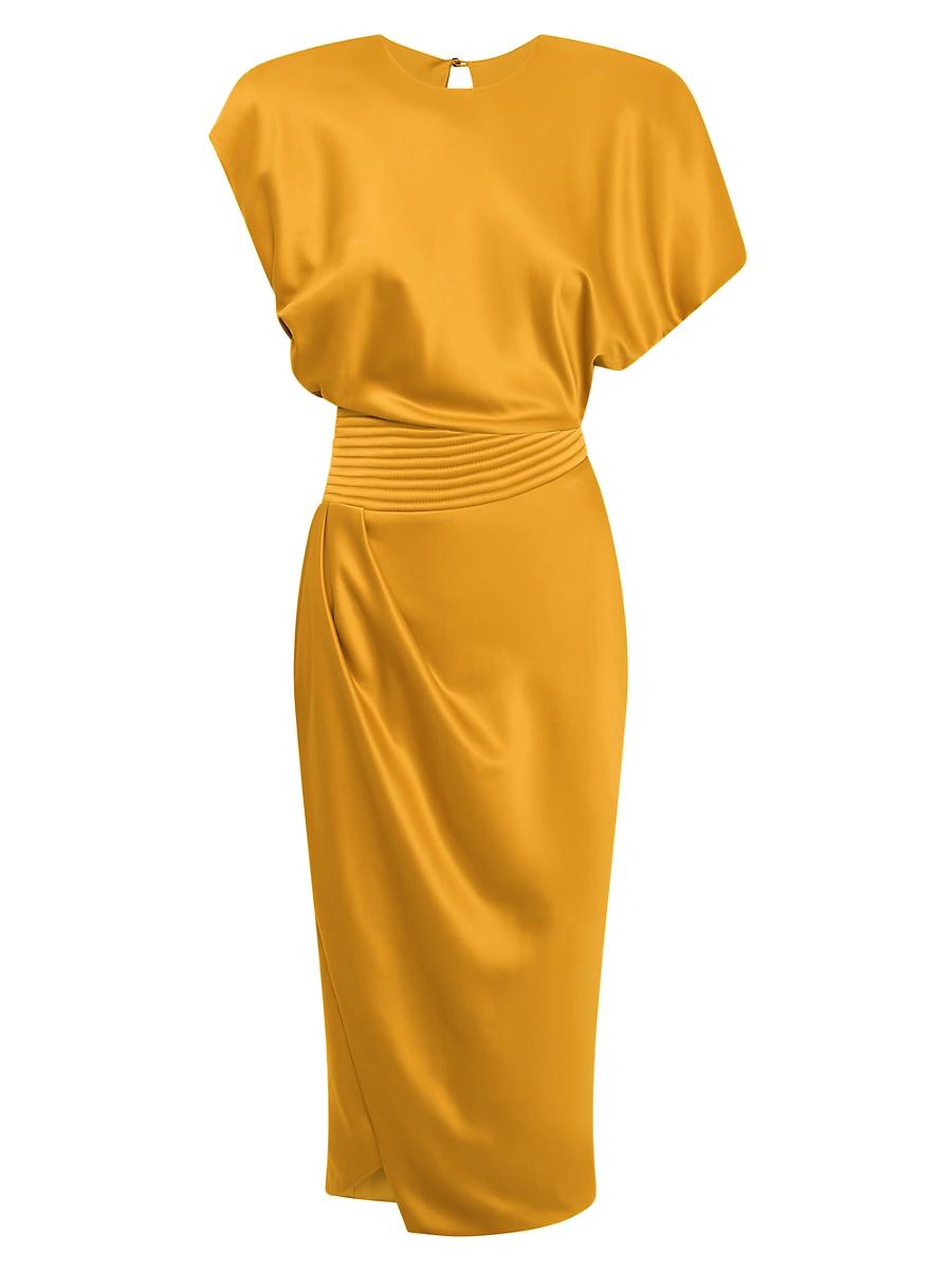 Womens Bond Satin Pleated Asymmetric Midi-Dress Product Image